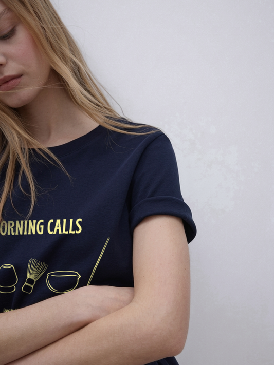 Morning Matcha Calls Regular Fit T-Shirt - Navy Blue