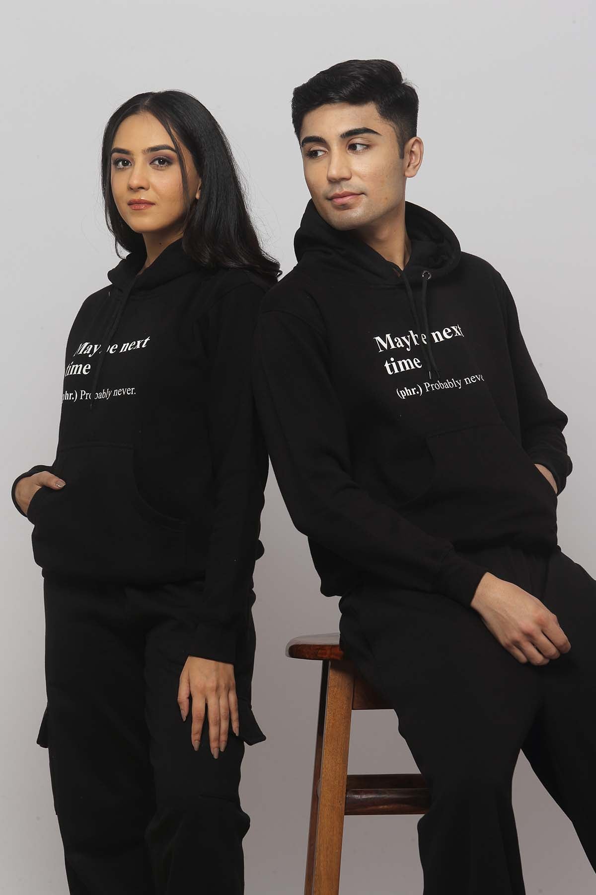 May Be Next Time Black Hoodie + Cargo Joggers Co-ord Set