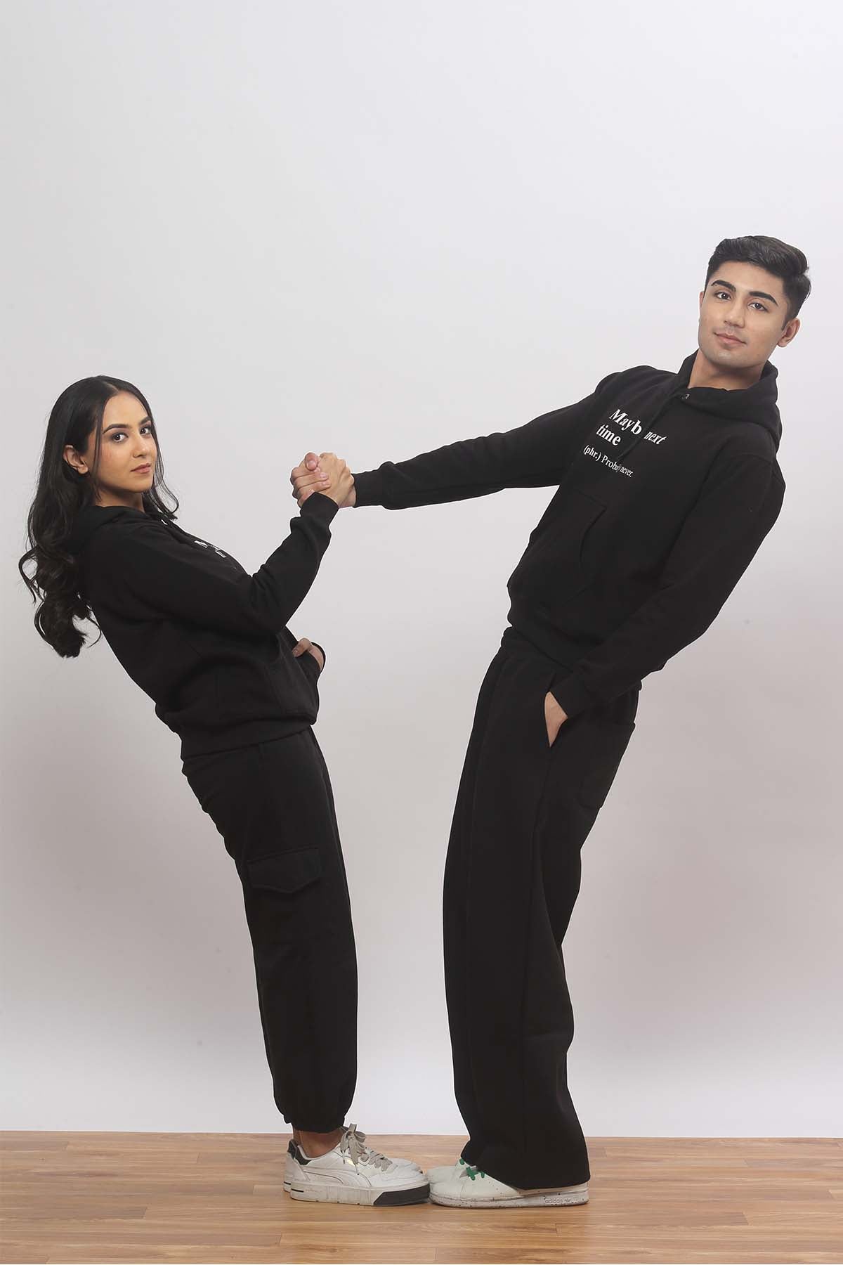 May Be Next Time Black Hoodie + Cargo Joggers Co-ord Set