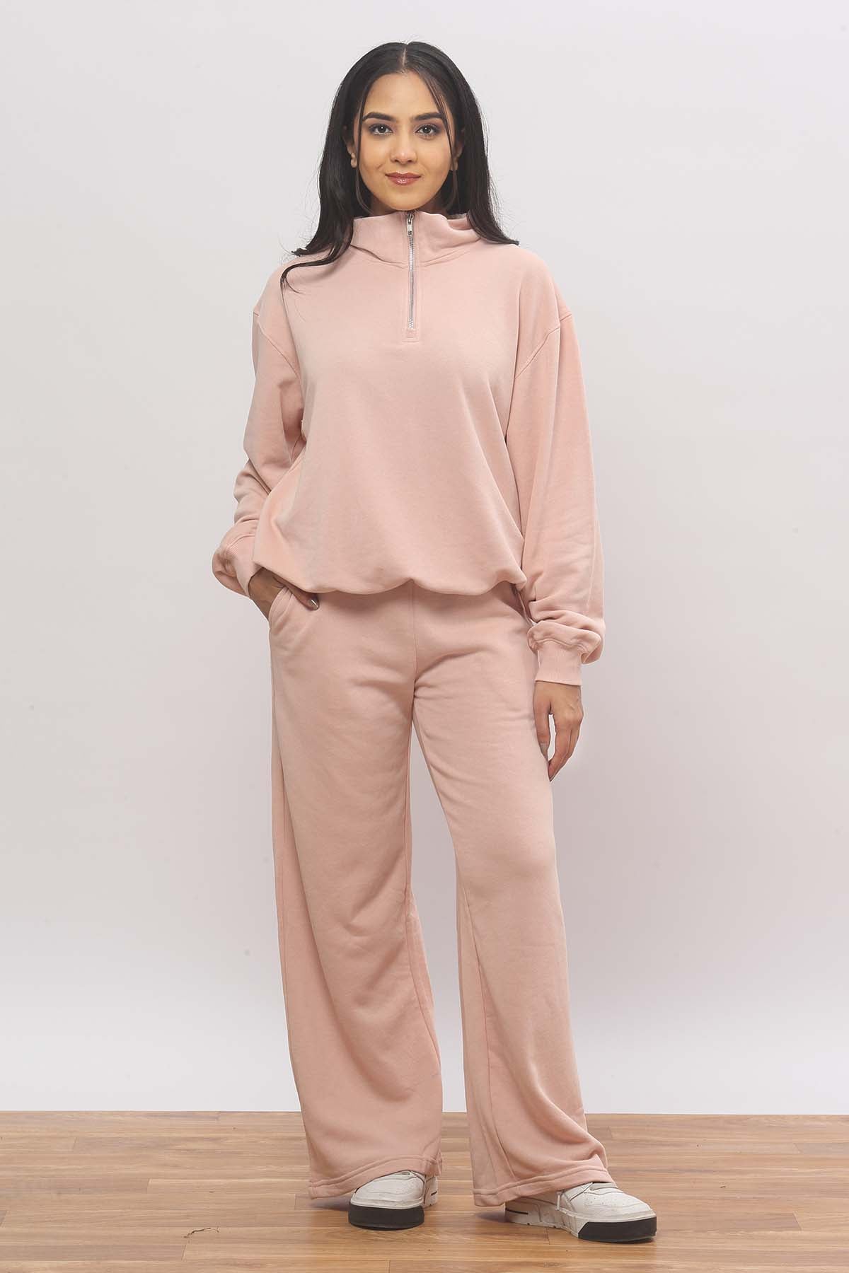Baby Pink Half Zip Oversized Sweatshirt