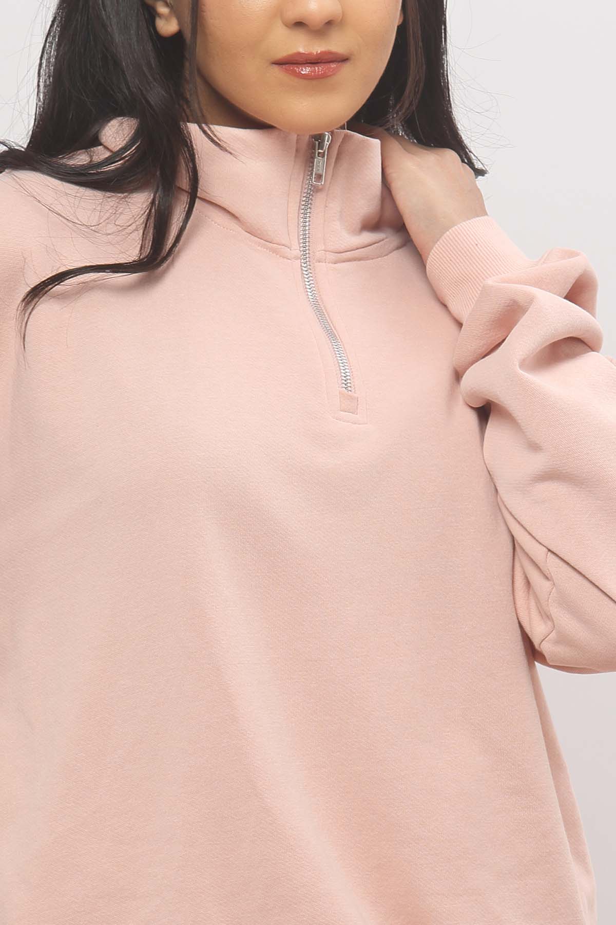 Baby Pink Half Zip Oversized Sweatshirt