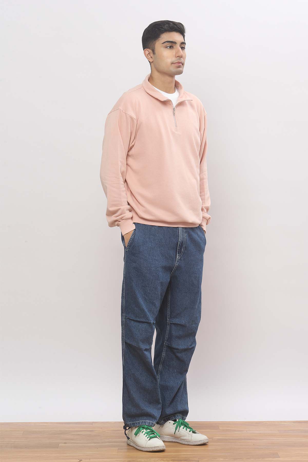 Baby Pink Half Zip Oversized Sweatshirt