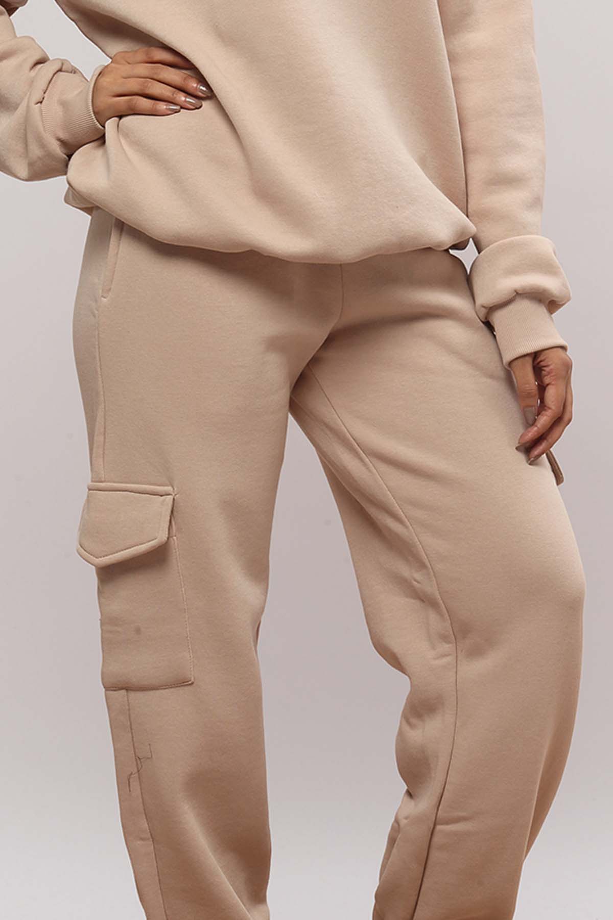 Beige Half Zip Sweatshirt+ Cargo Joggers Co-ord Set