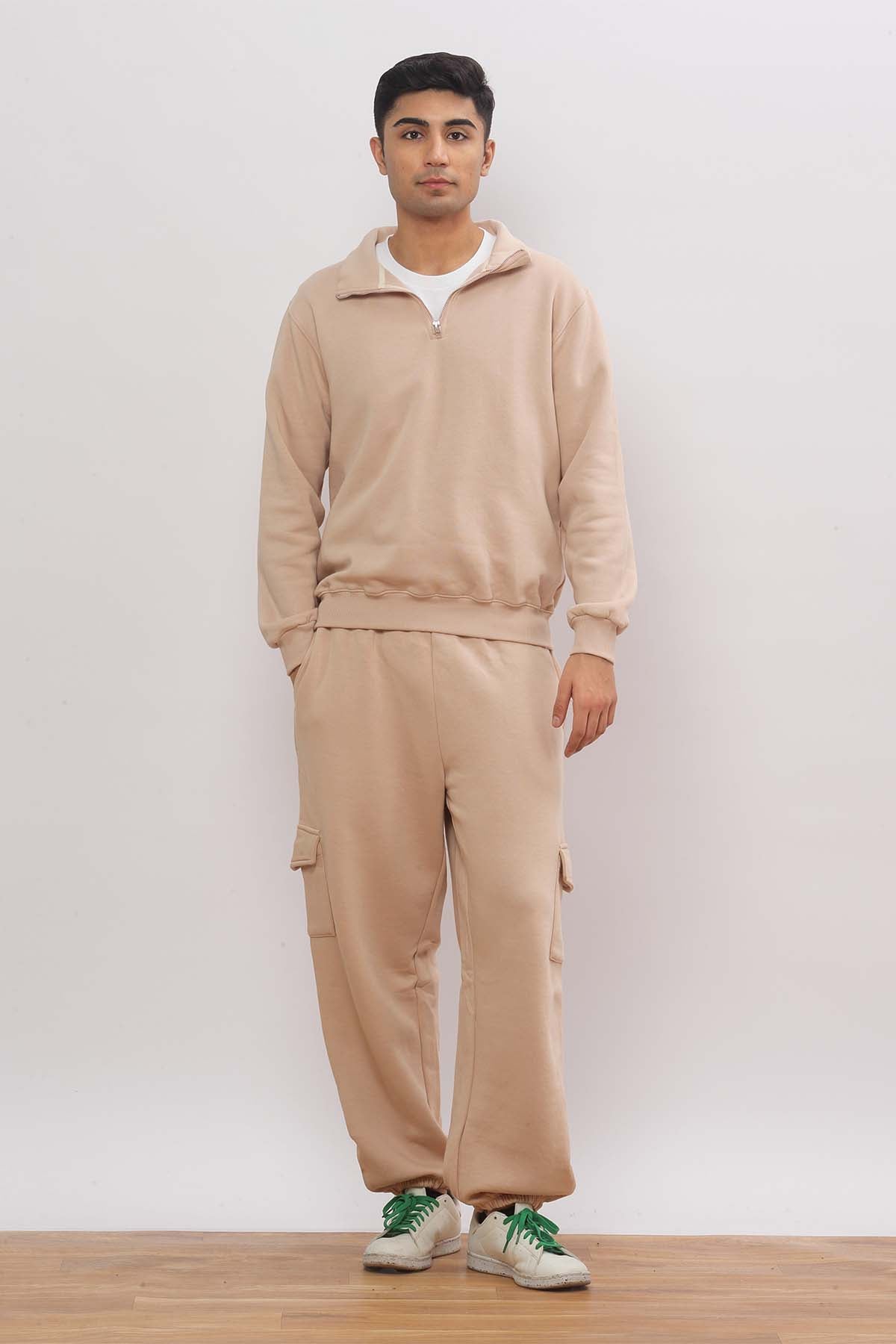 Beige Half Zip Oversized Sweatshirt