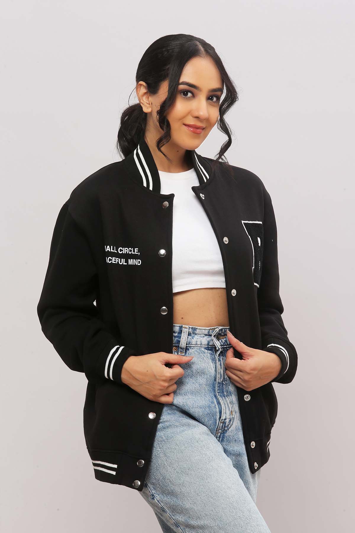 Small Circle-B Patch Black Varsity Jacket