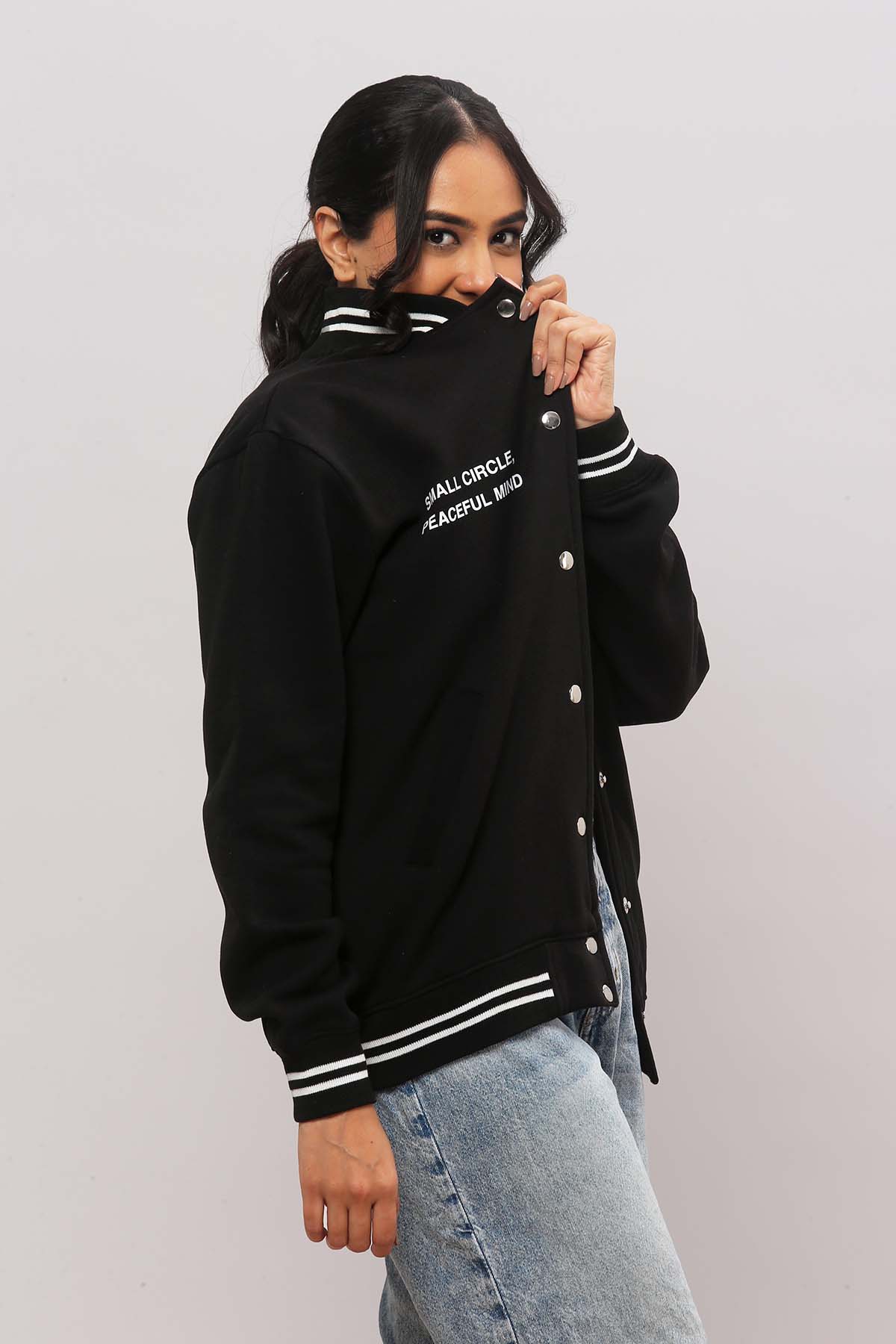 Small Circle-B Patch Black Varsity Jacket
