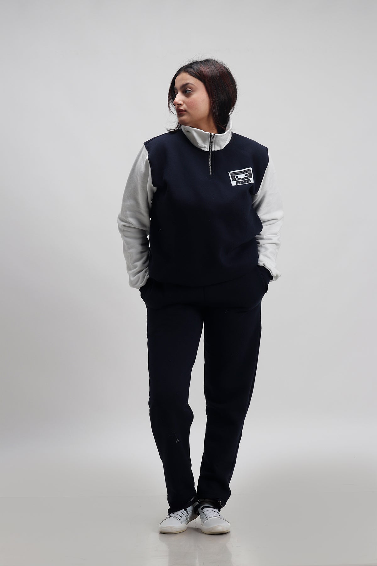 Original Blu Navy blue & White Half Zip Oversized Sweatshirt