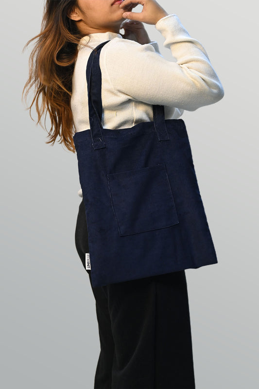 Navy Blue Corduroy Tote Bag