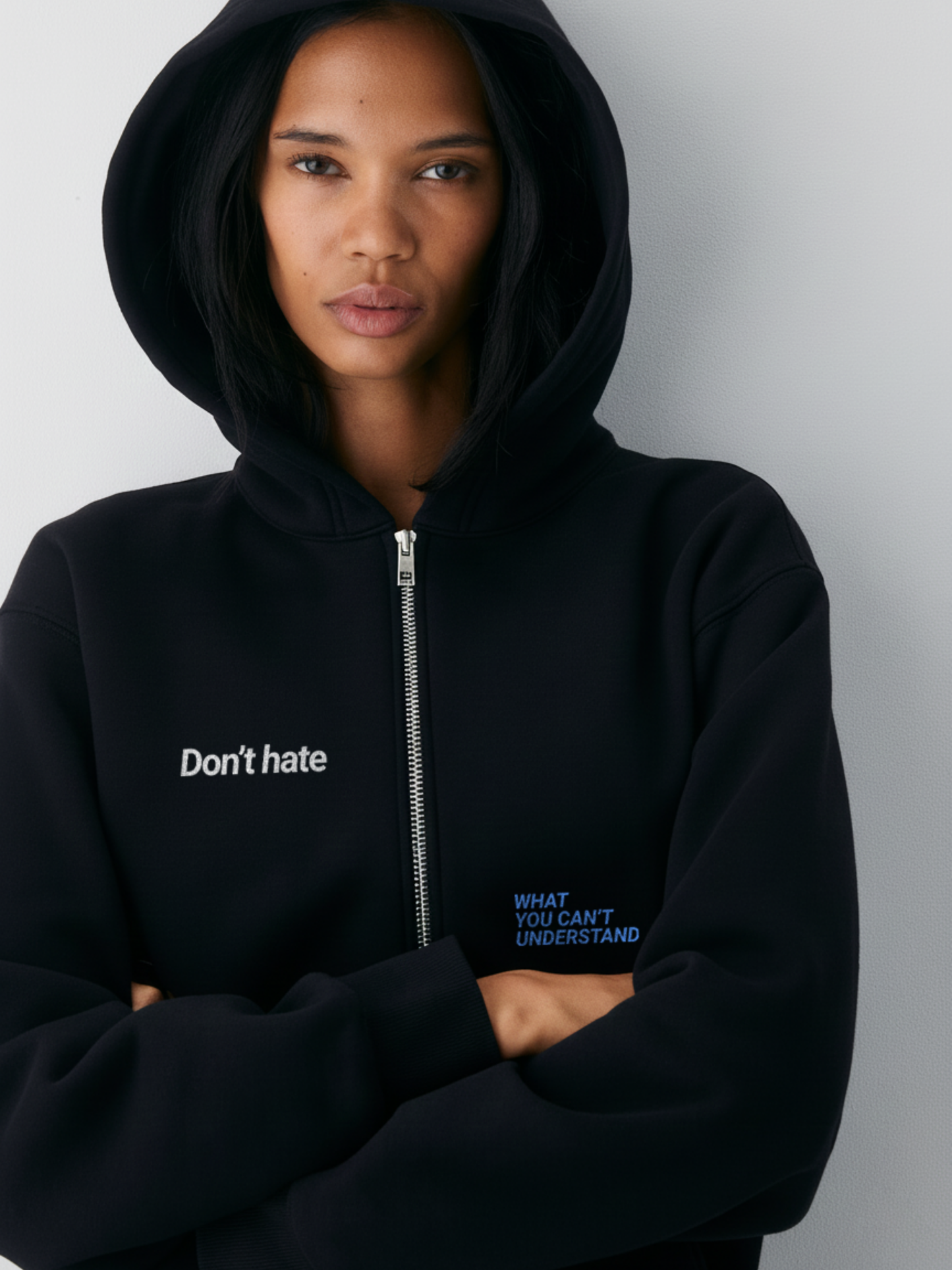 Don't Hate Zip Hoodie- Black