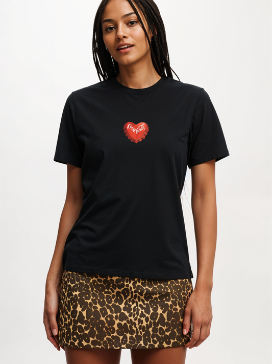 Coke Heart Cap Regular Fit T-Shirt - Black