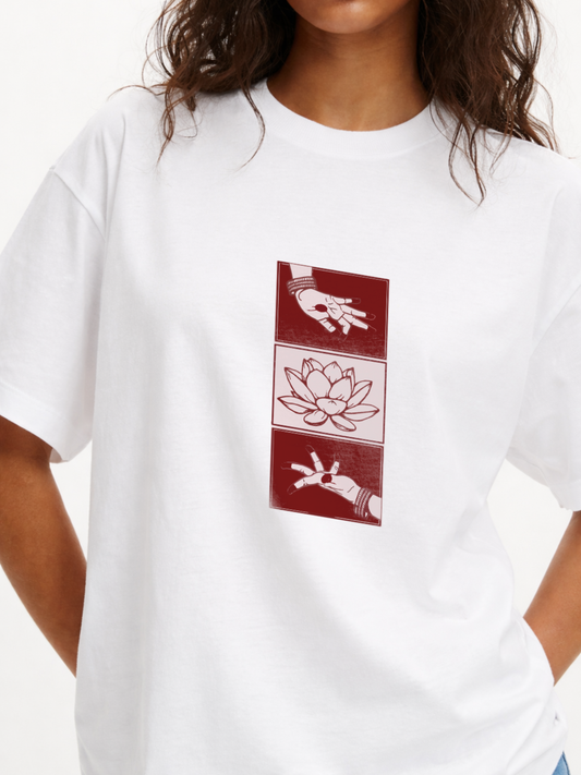 Desi Lotus Hands Oversized T-Shirt- White