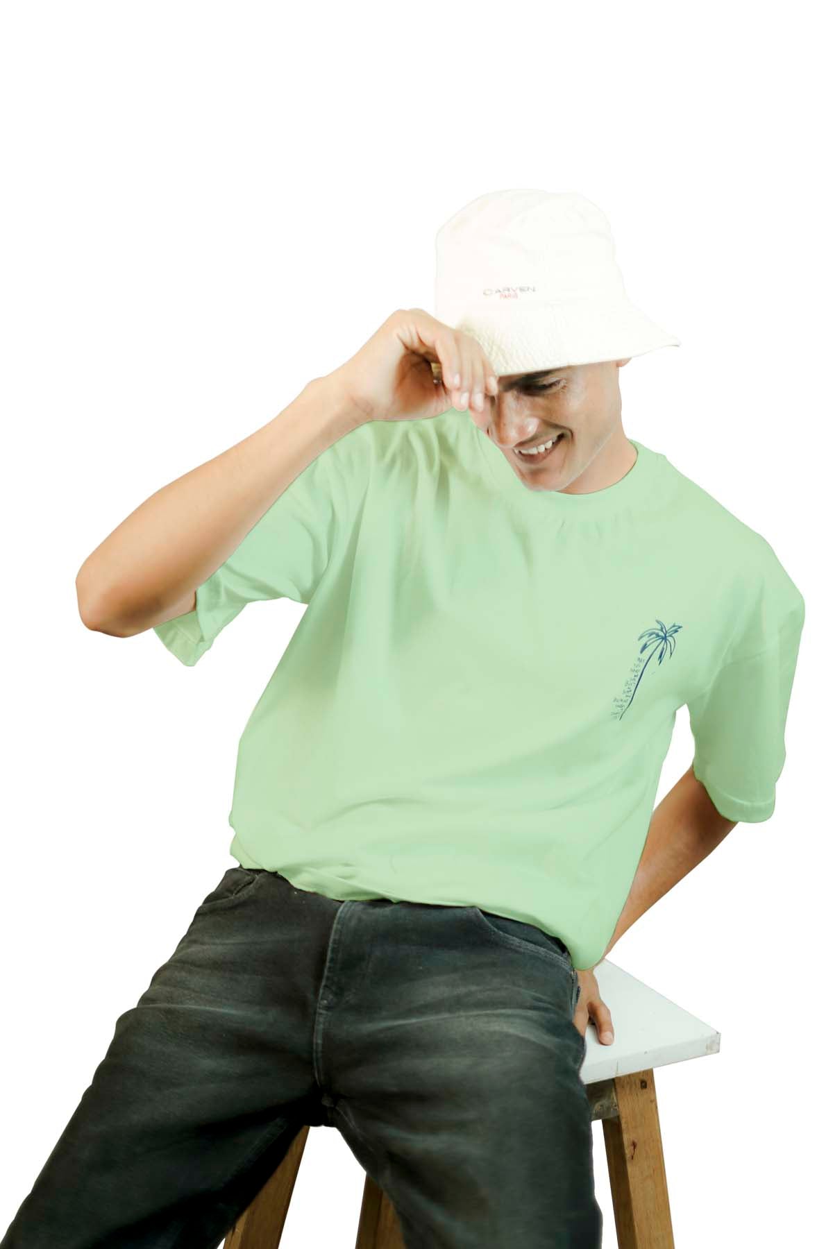Coconut Tree Oversized T-shirt-sage Green