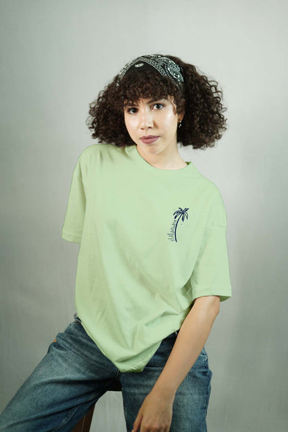 Coconut Tree Oversized T-shirt-sage Green