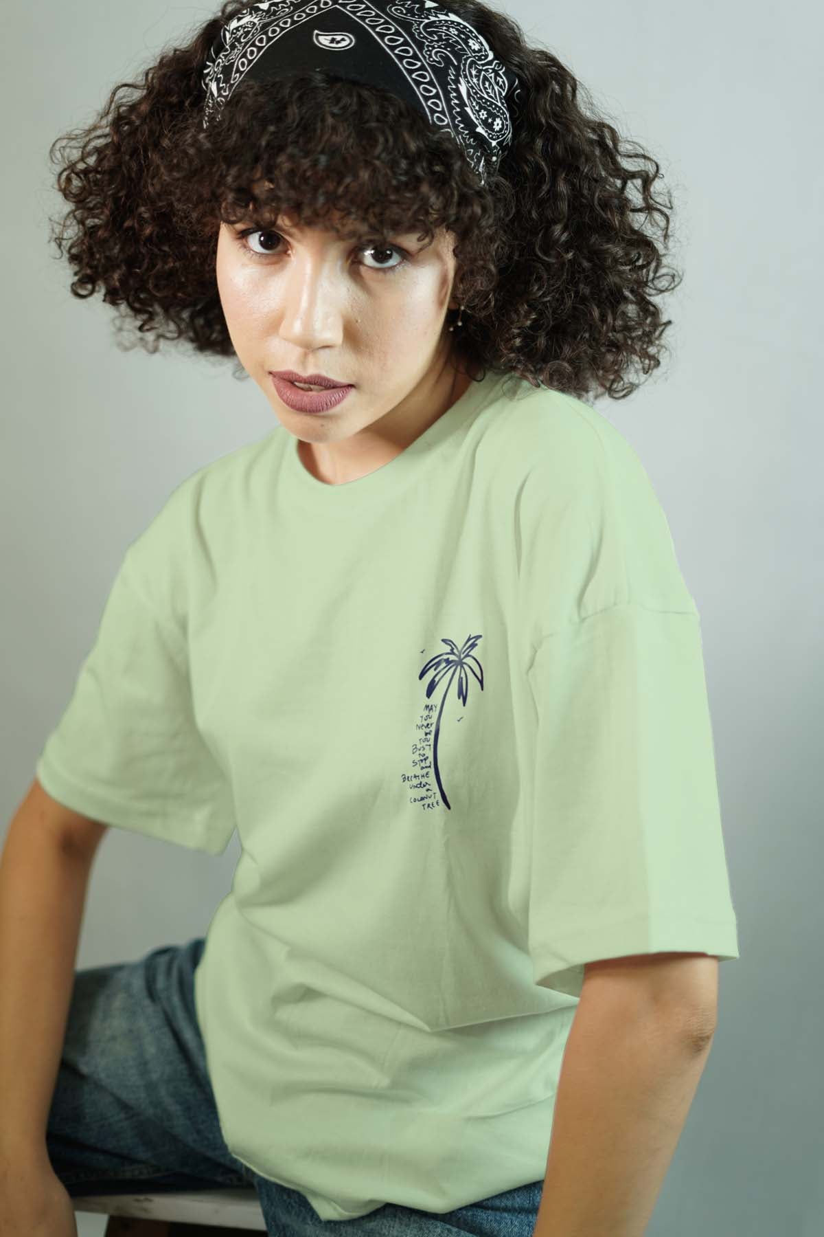 Coconut Tree Oversized T-shirt-sage Green