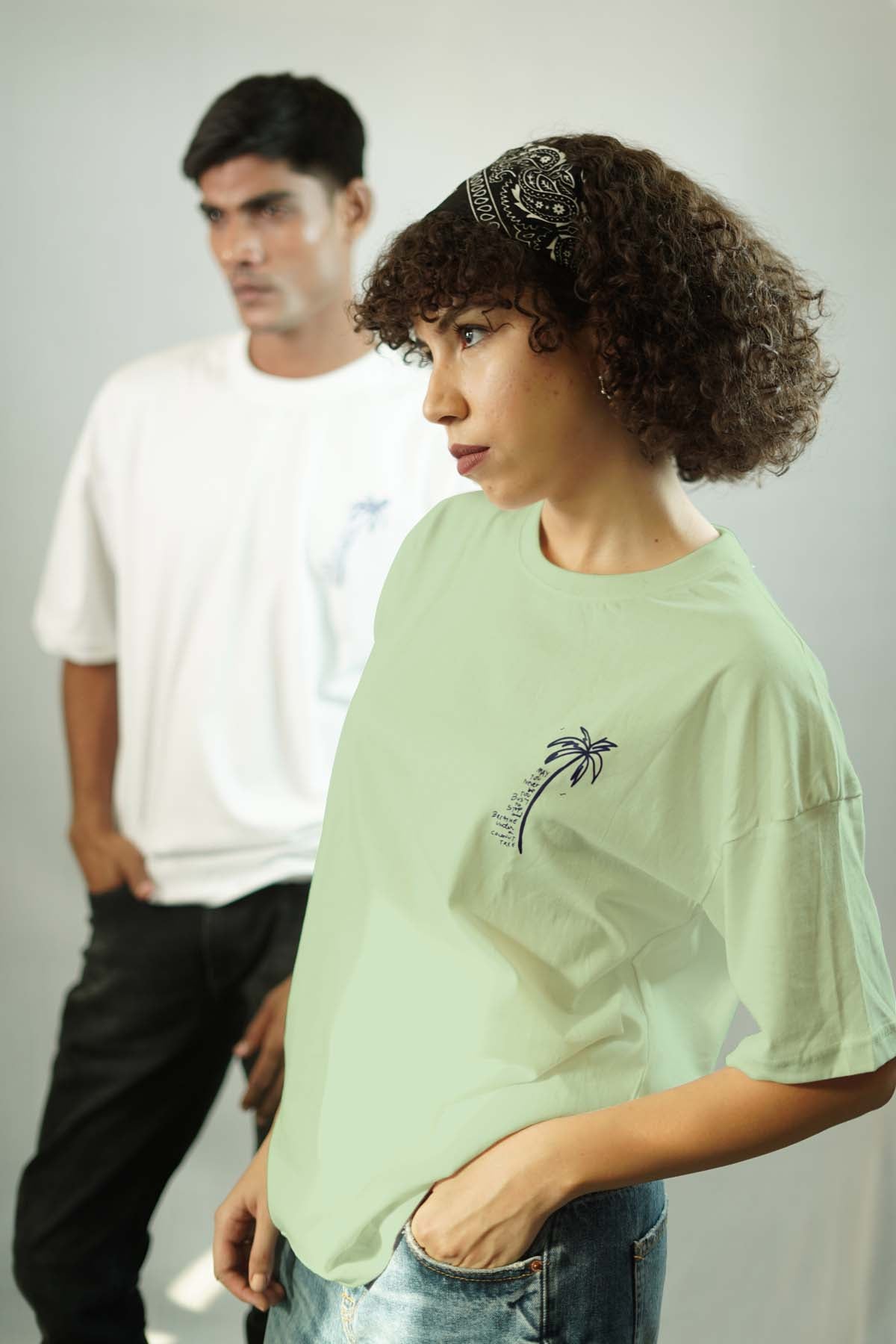 Coconut Tree Oversized T-shirt-sage Green