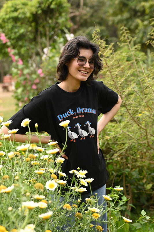 Duck Drama Oversized T-Shirt- Black