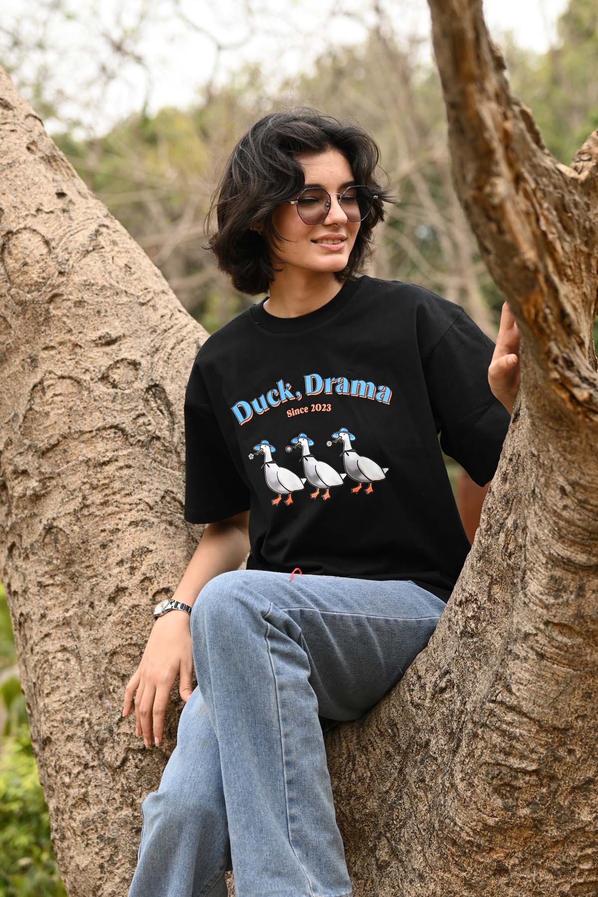Duck Drama Oversized T-Shirt- Black
