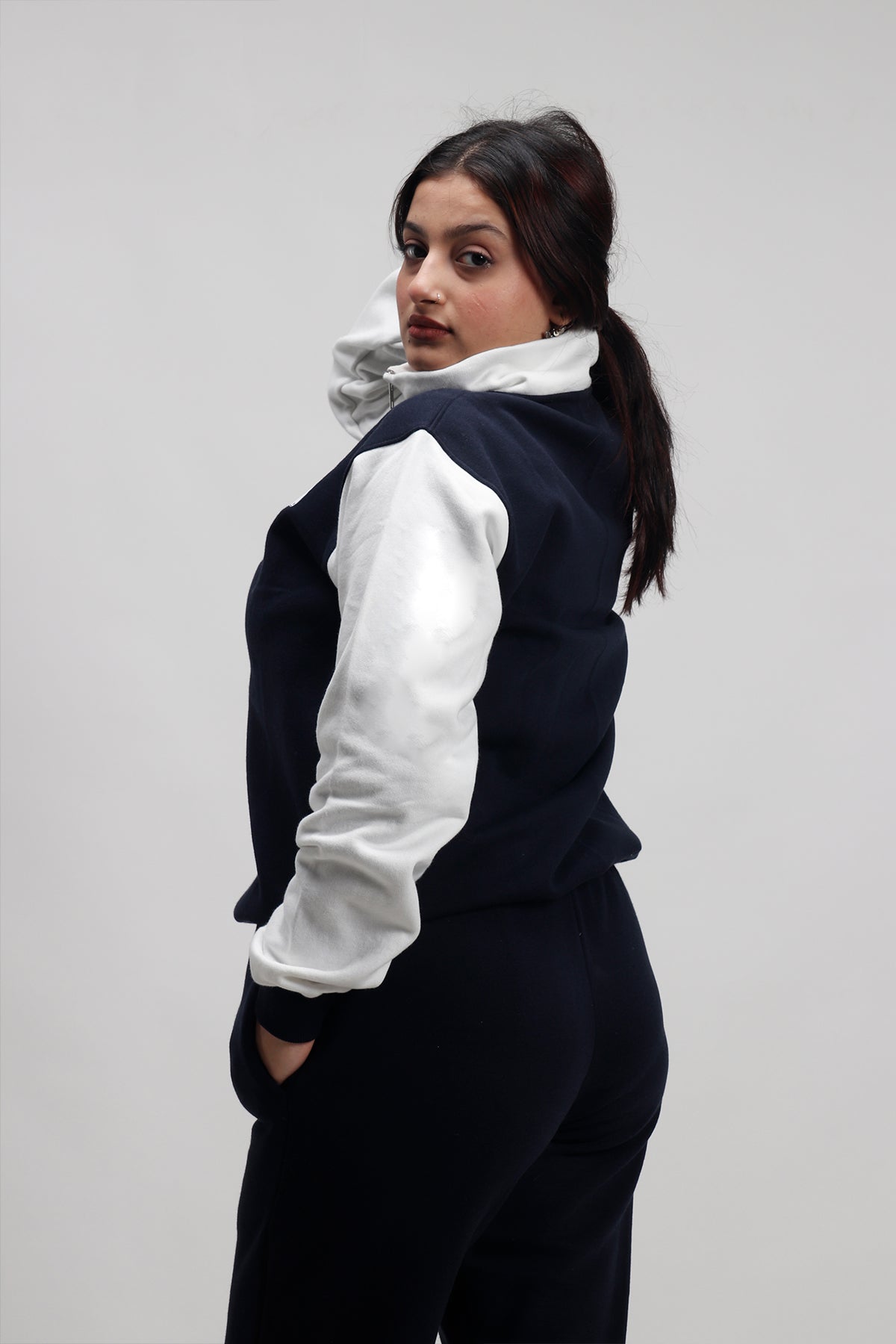Original Blu Navy blue & White Half Zip Oversized Sweatshirt