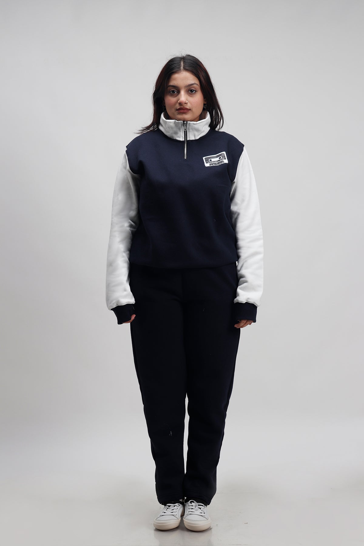 Original Blu Navy blue & White Half Zip Oversized Sweatshirt