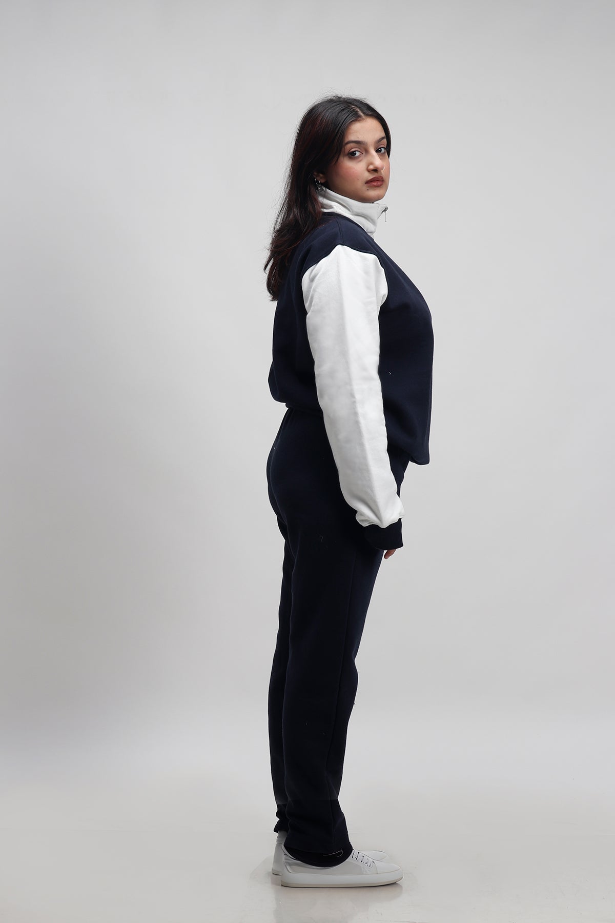 Original Blu Navy blue & White Half Zip Oversized Sweatshirt