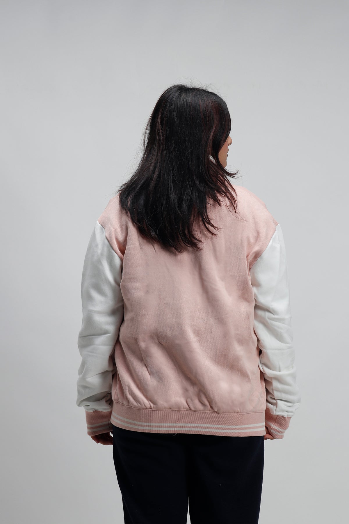 U Patch- Baby Pink Varsity Jacket