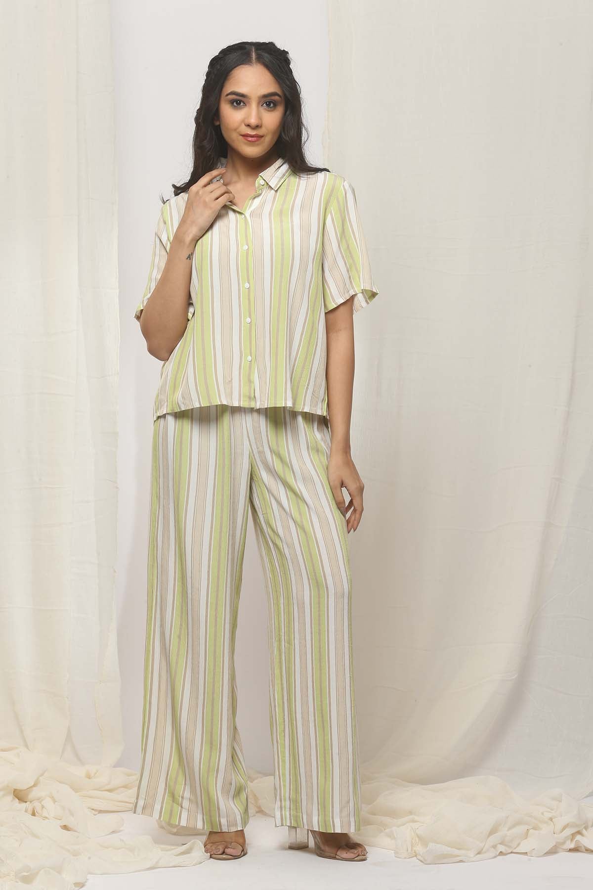 Lime Green Crinkle Stripe Set