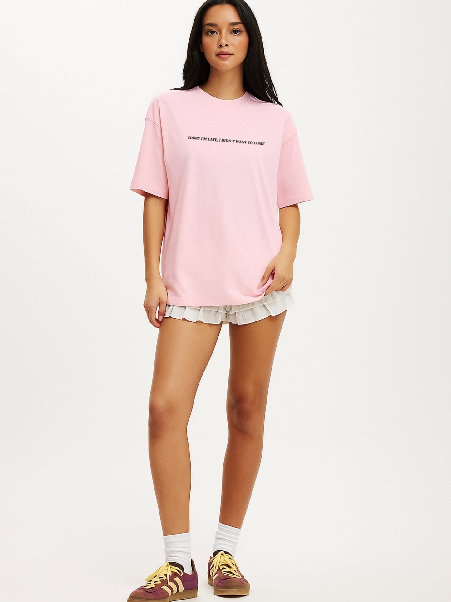 Sorry I'm Late Oversized T-Shirt- Pink