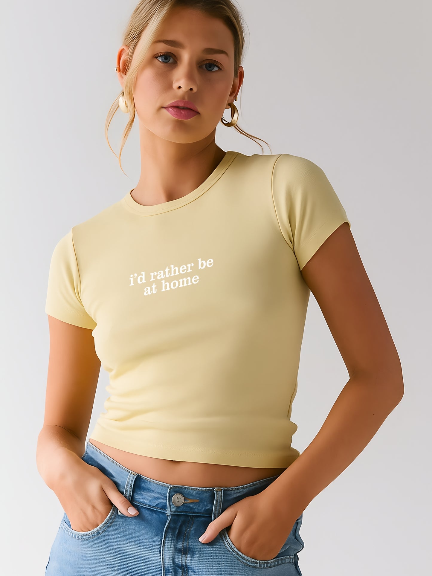 I'd rather be home Crop T-Shirt- Yellow