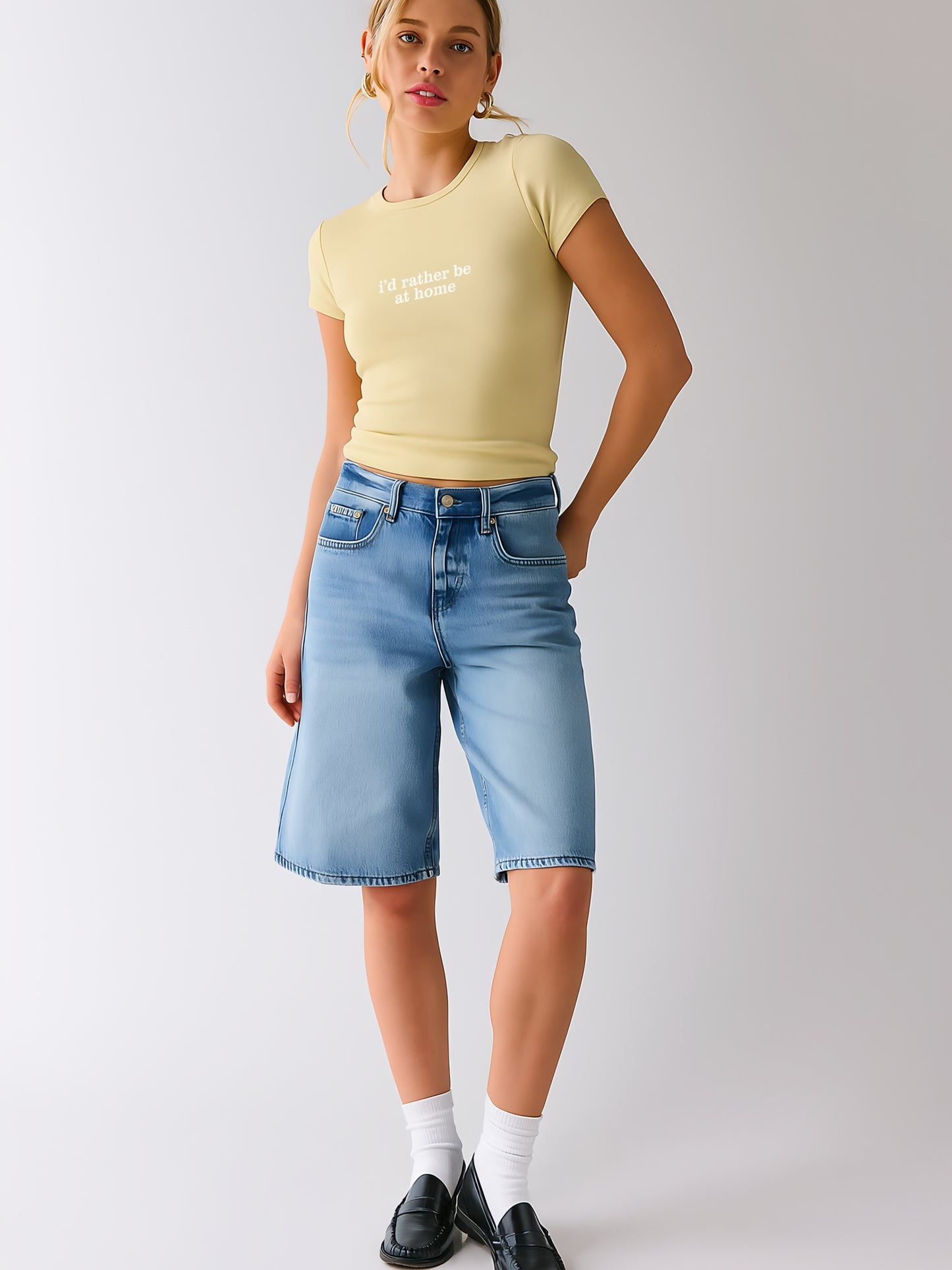 I'd rather be home Crop T-Shirt- Yellow