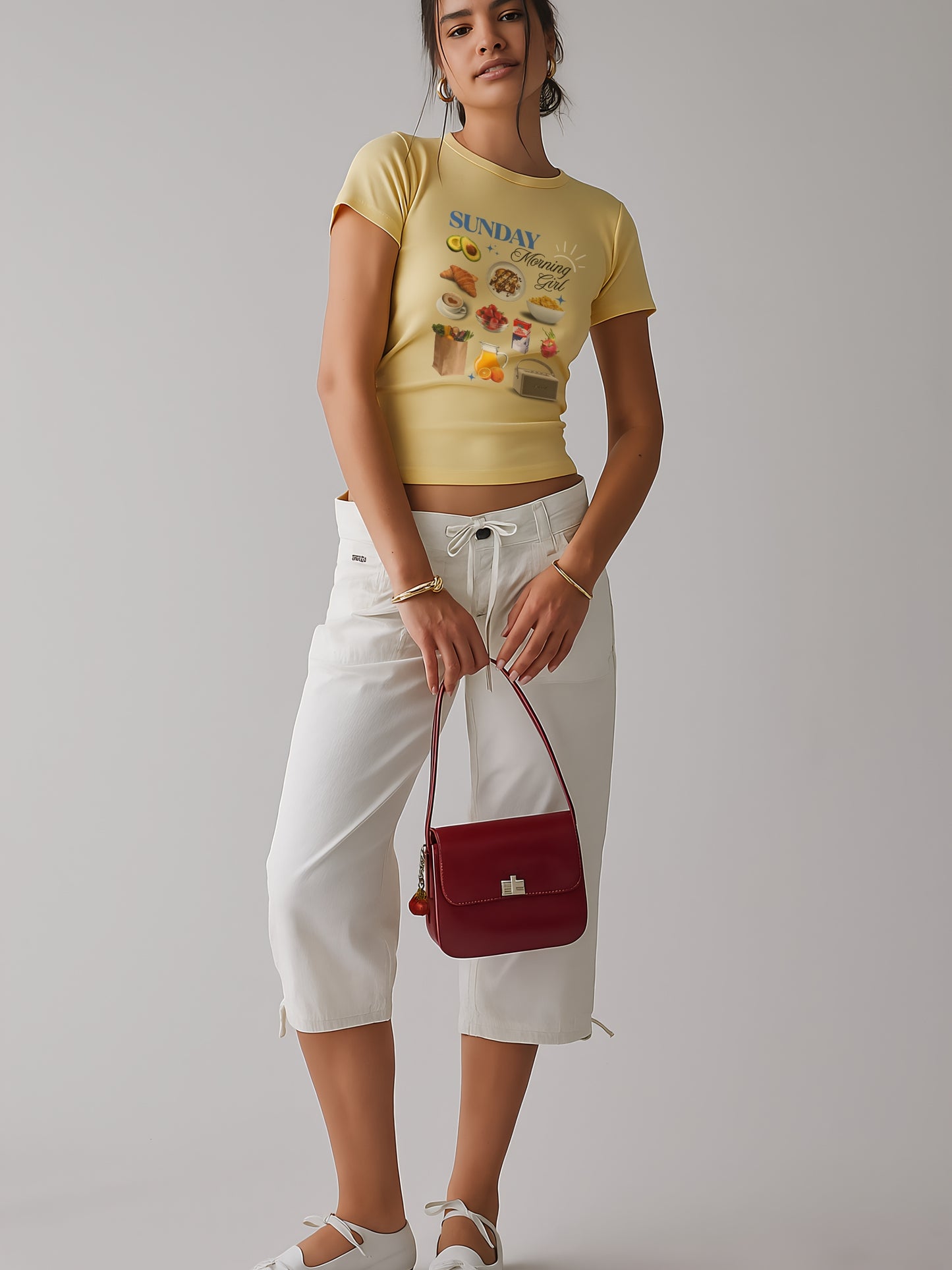 Sunday Morinig Girl Crop T-Shirt- Yellow