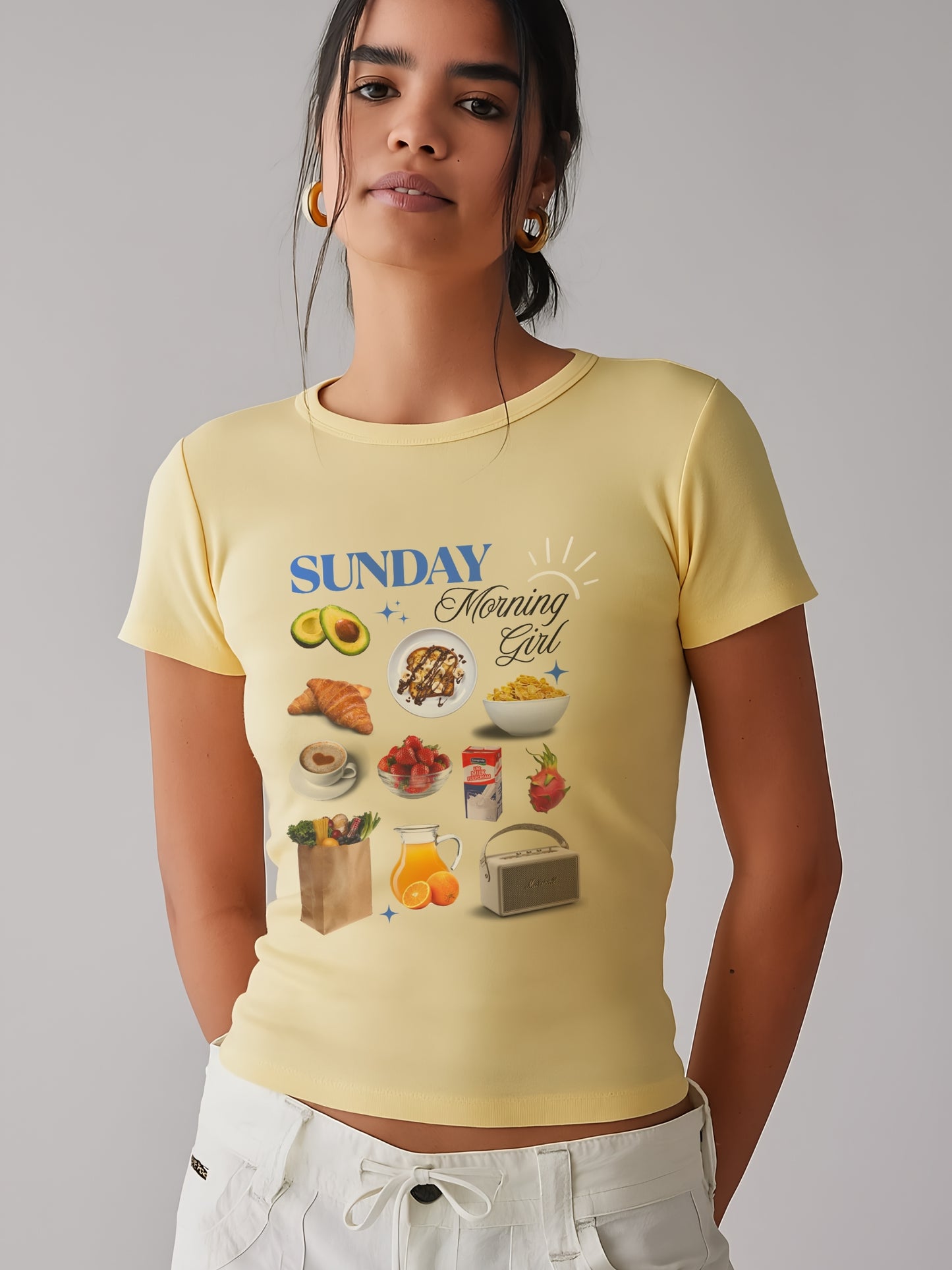 Sunday Morinig Girl Crop T-Shirt- Yellow