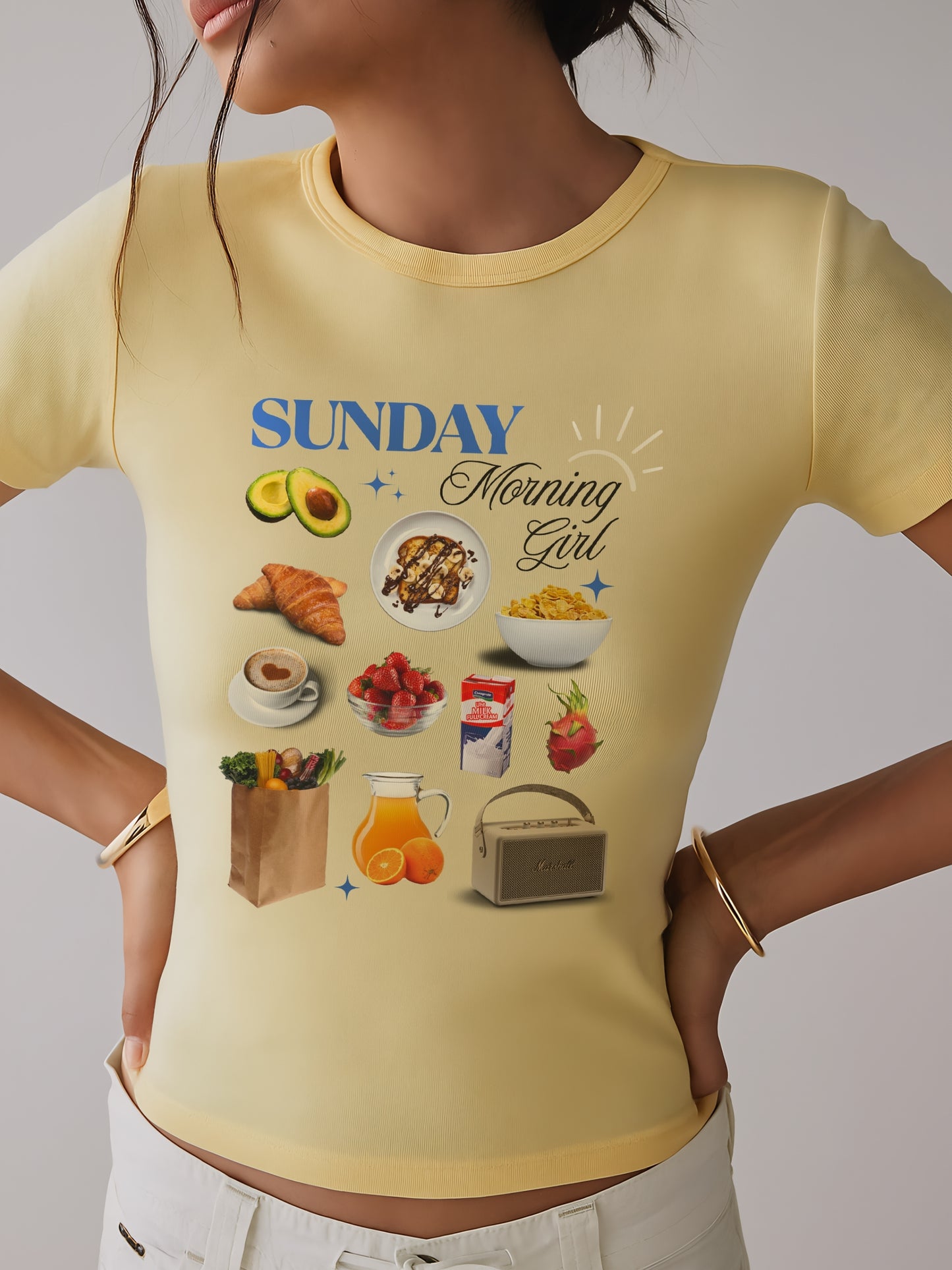 Sunday Morinig Girl Crop T-Shirt- Yellow