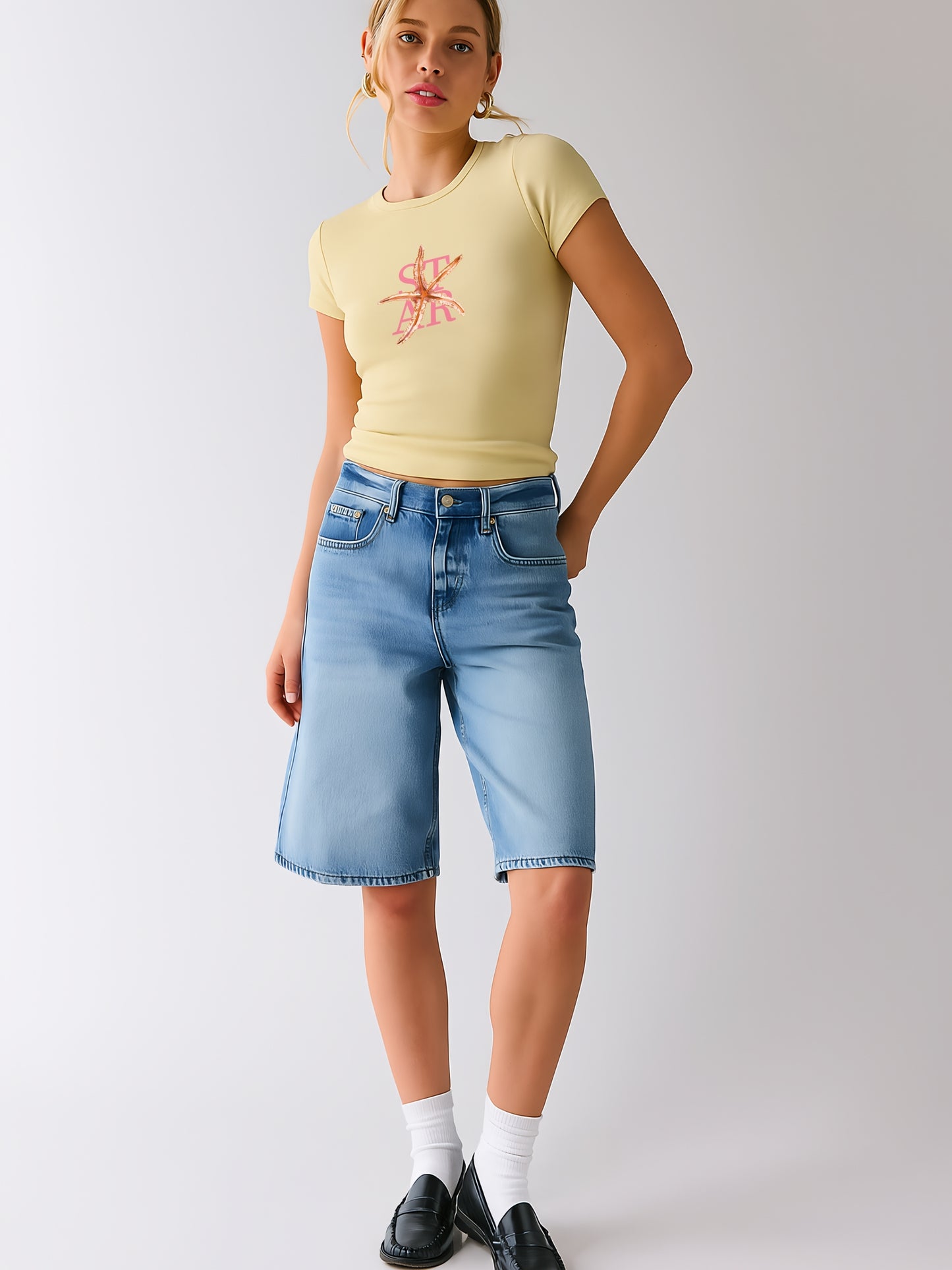 Starfish Pink Crop T-Shirt- Yellow