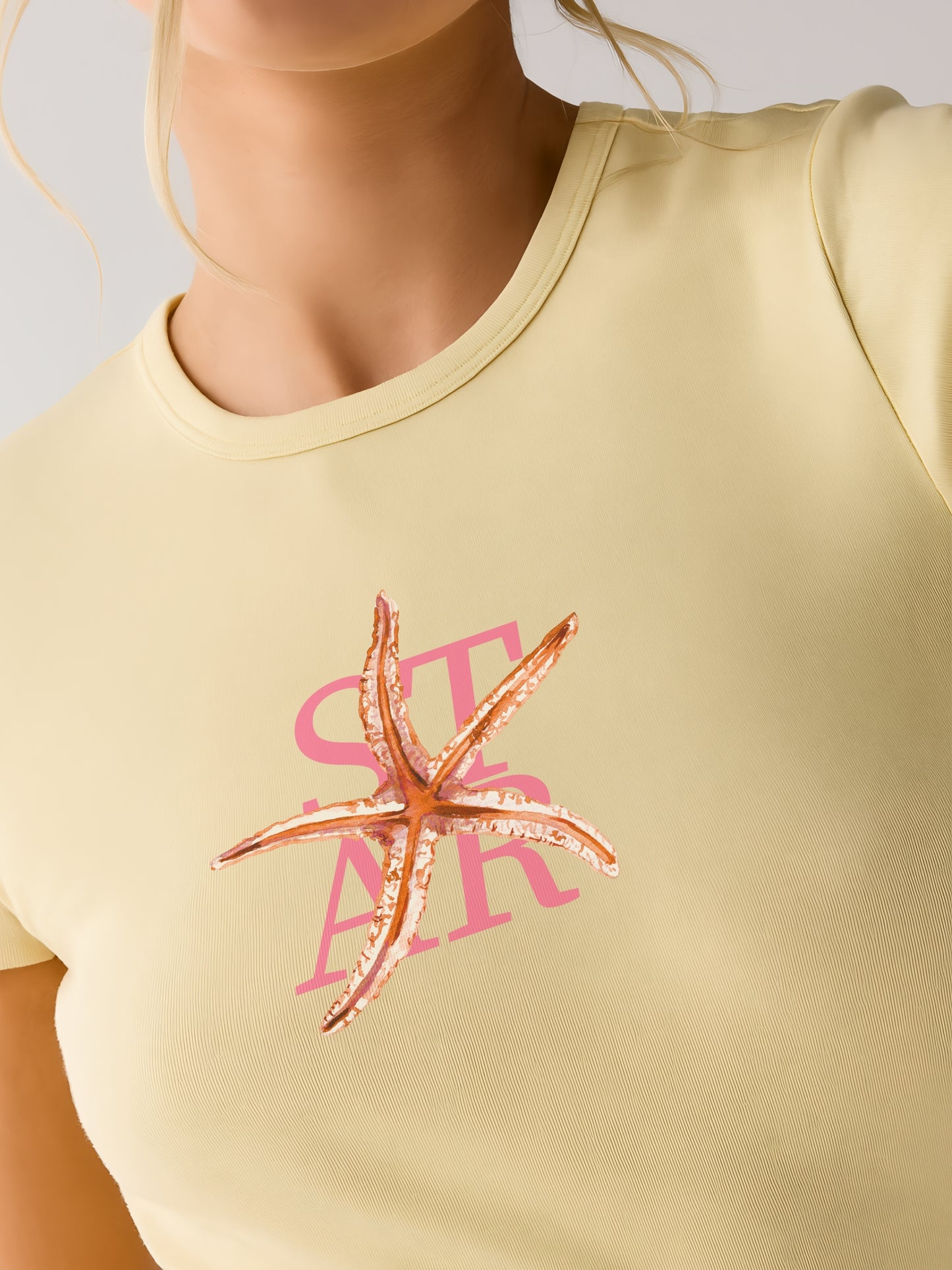 Starfish Pink Crop T-Shirt- Yellow