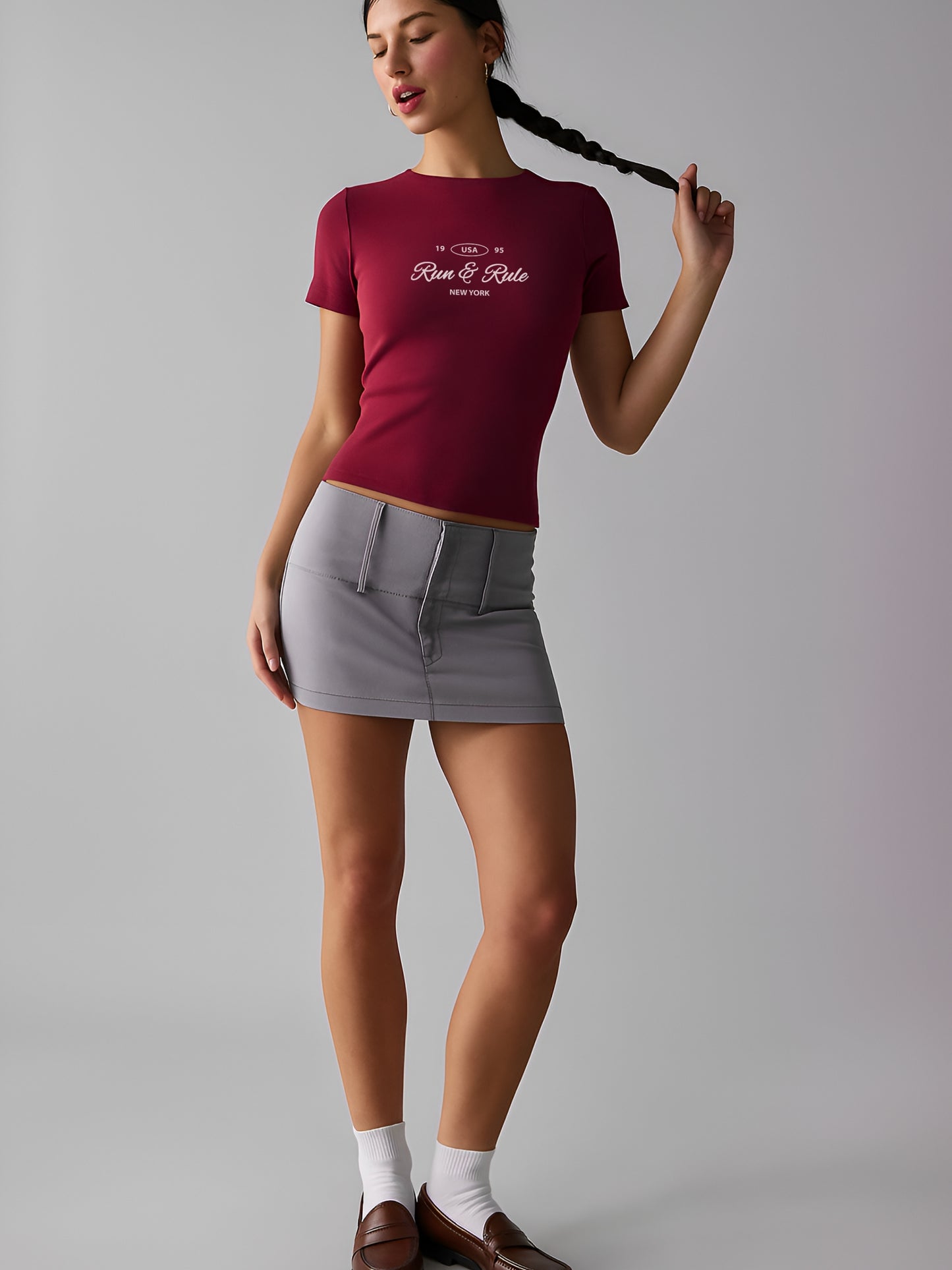 Run & Rule Crop T-Shirt- Dark red