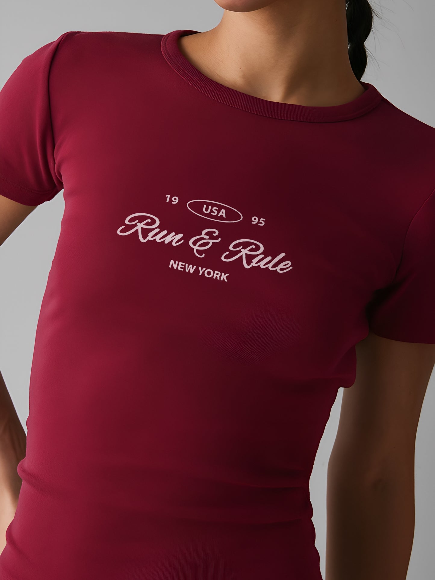Run & Rule Crop T-Shirt- Dark red