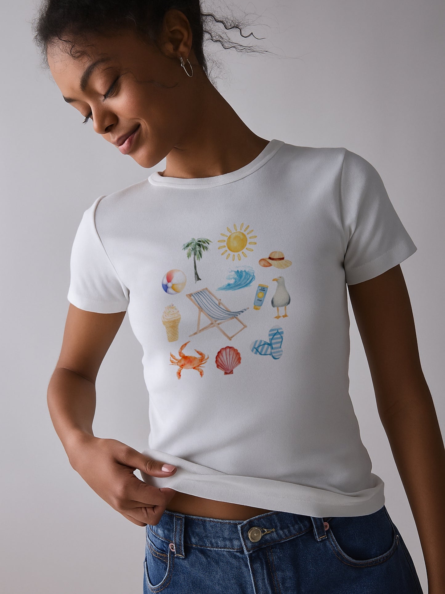 Beach essentials Crop T-Shirt- White
