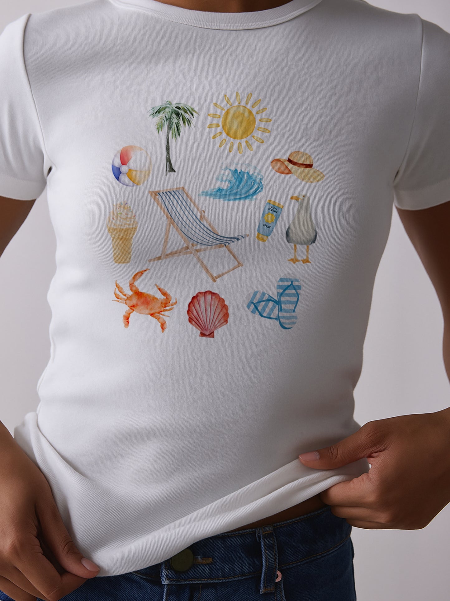 Beach essentials Crop T-Shirt- White