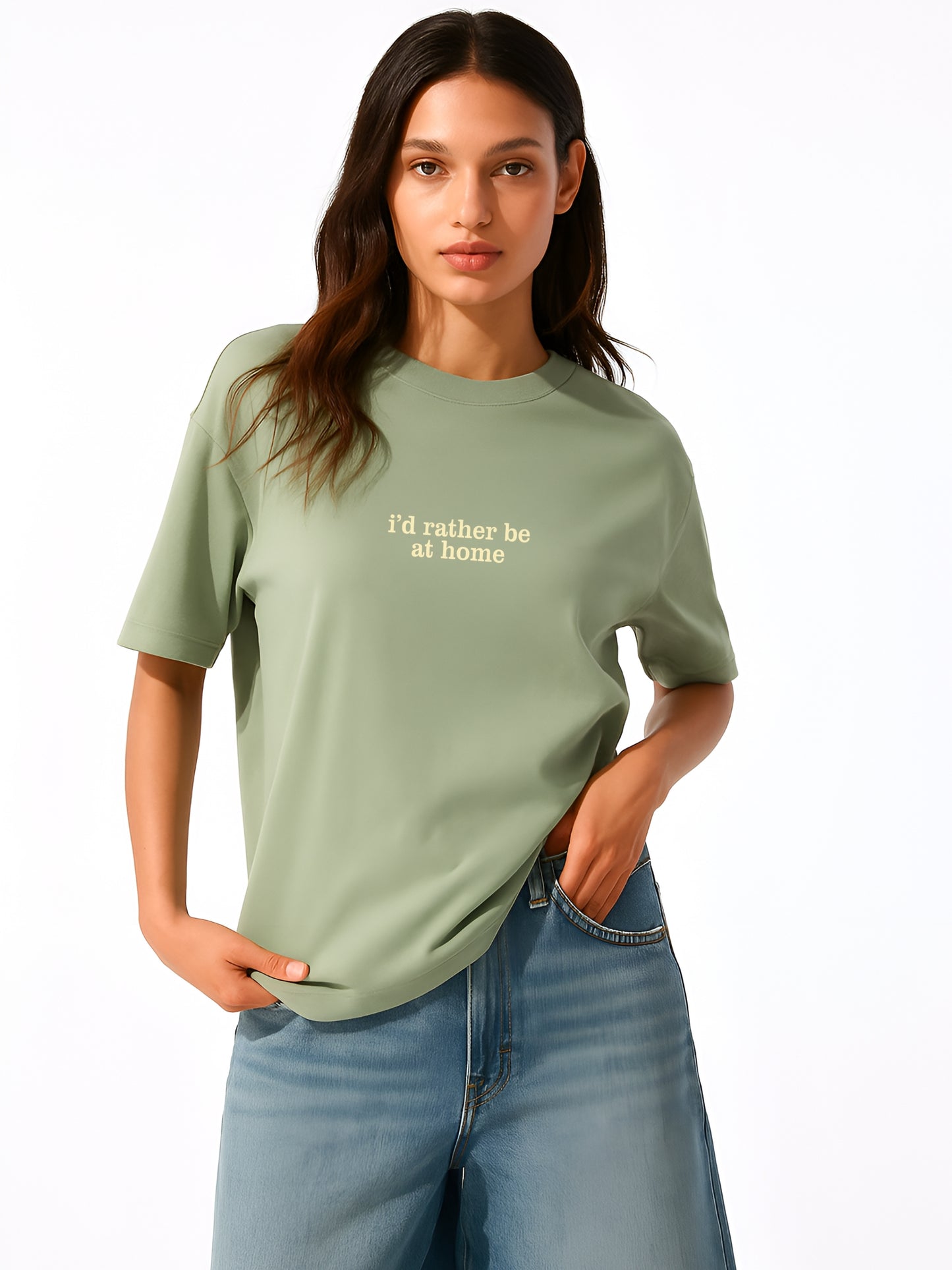 I'd rather be home Oversized T-Shirt- Sage green