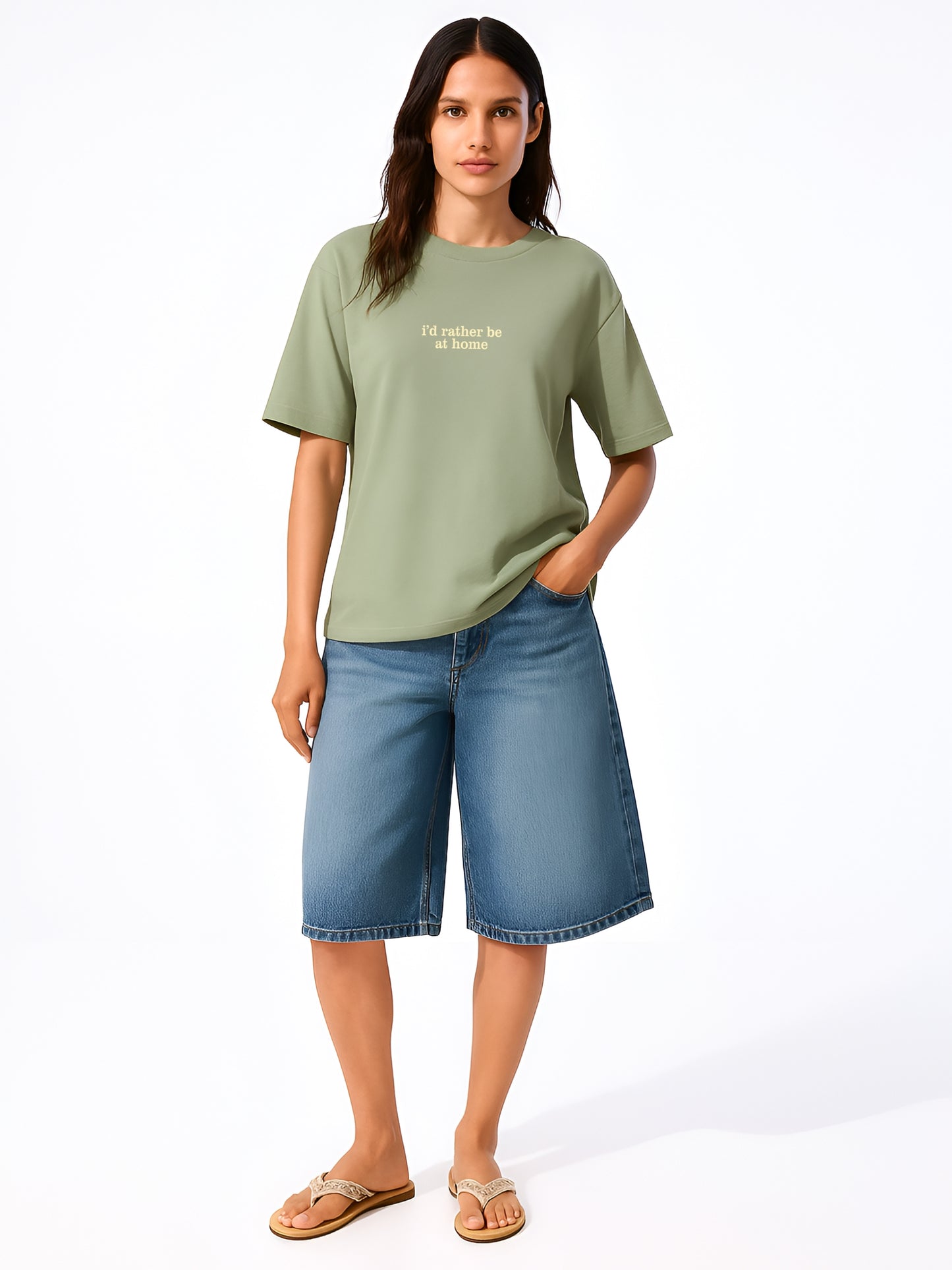 I'd rather be home Oversized T-Shirt- Sage green