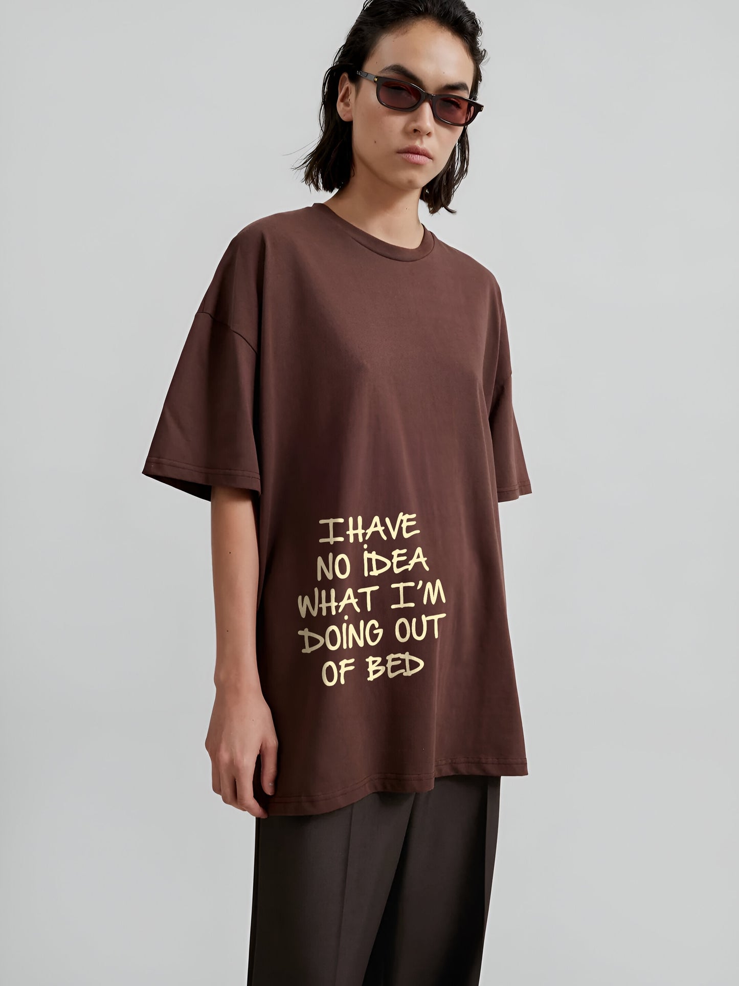 Out of bed Oversized T-Shirt- Brown