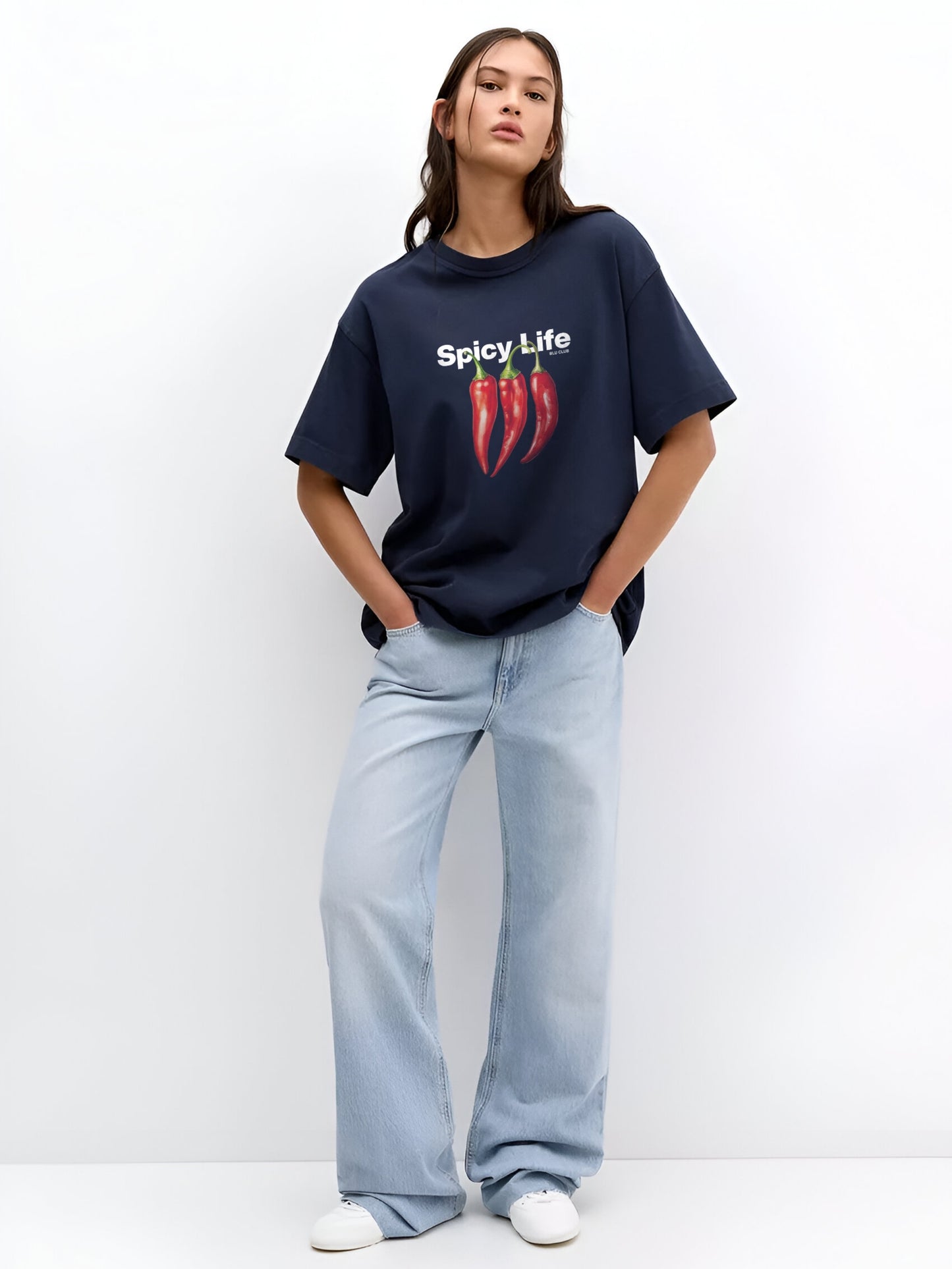 Spicy Life Oversized T-Shirt- Navy blue