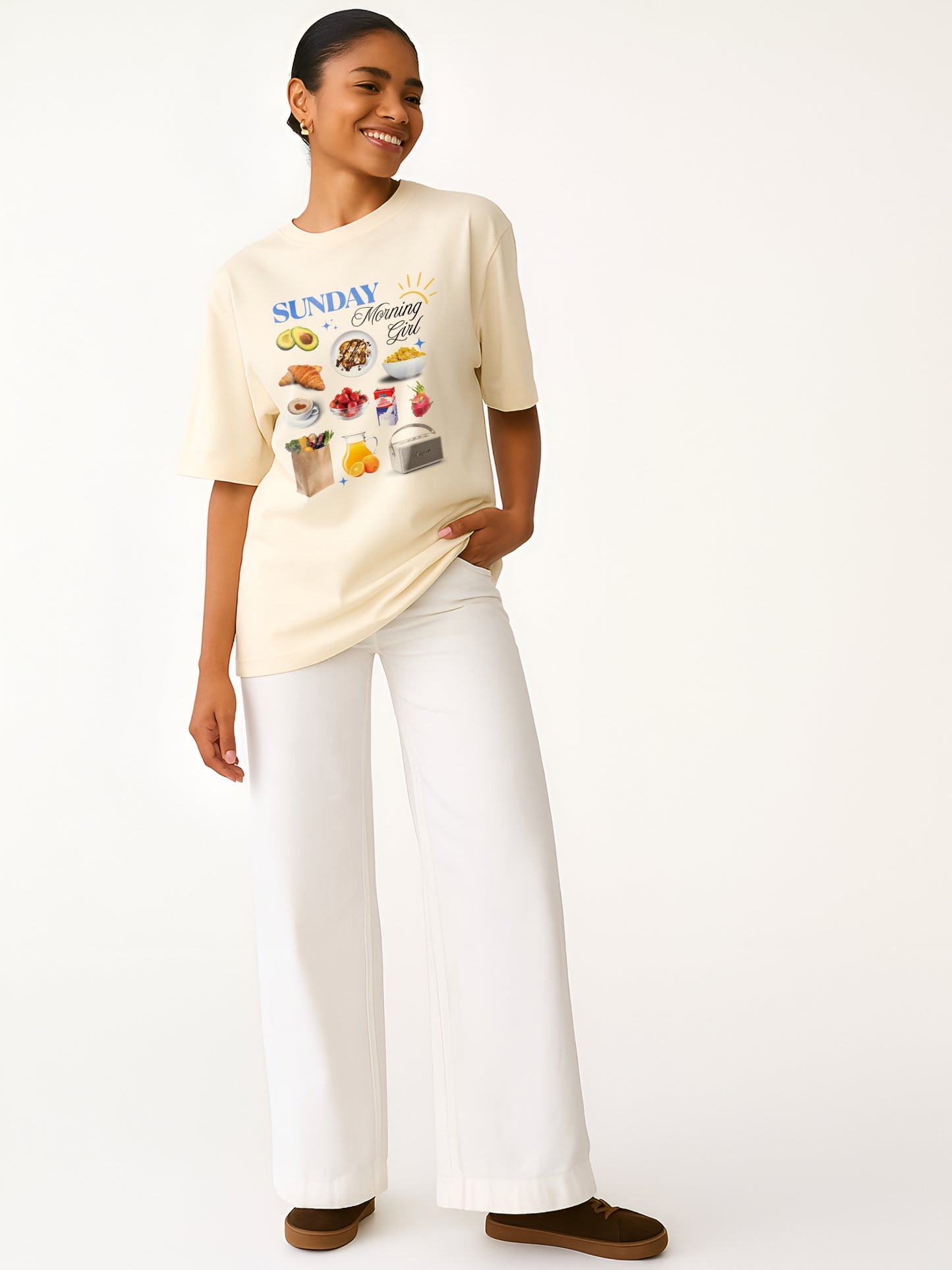 Sunday Morinig Girl Oversized T-Shirt- Beige