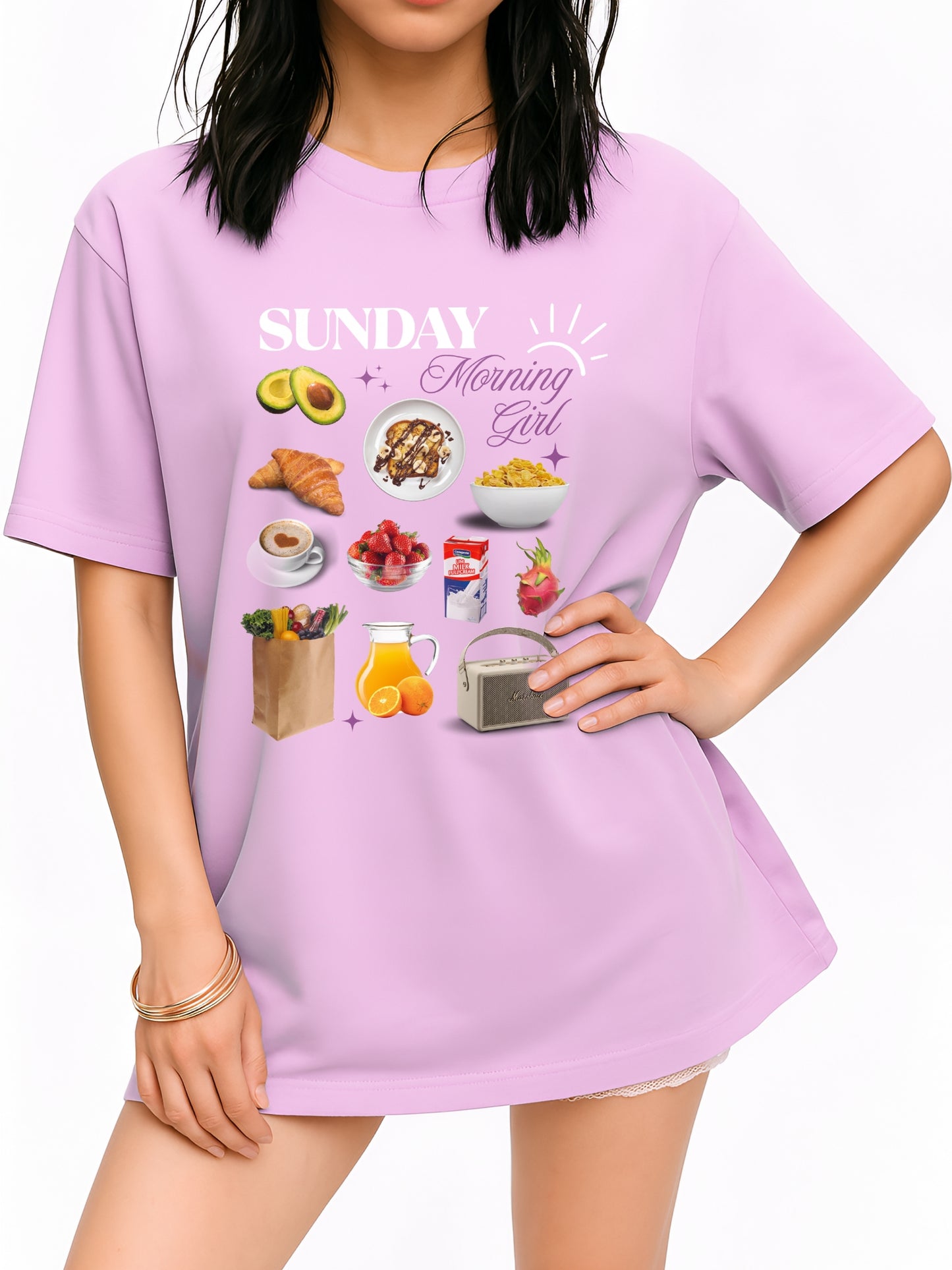 Sunday Morinig Girl Oversized T-Shirt- Lavender