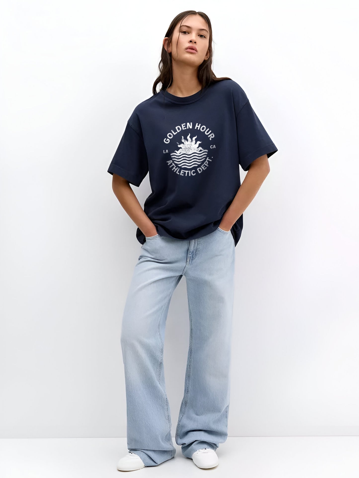 Golden Hour Athletics Oversized T-Shirt- Navy blue