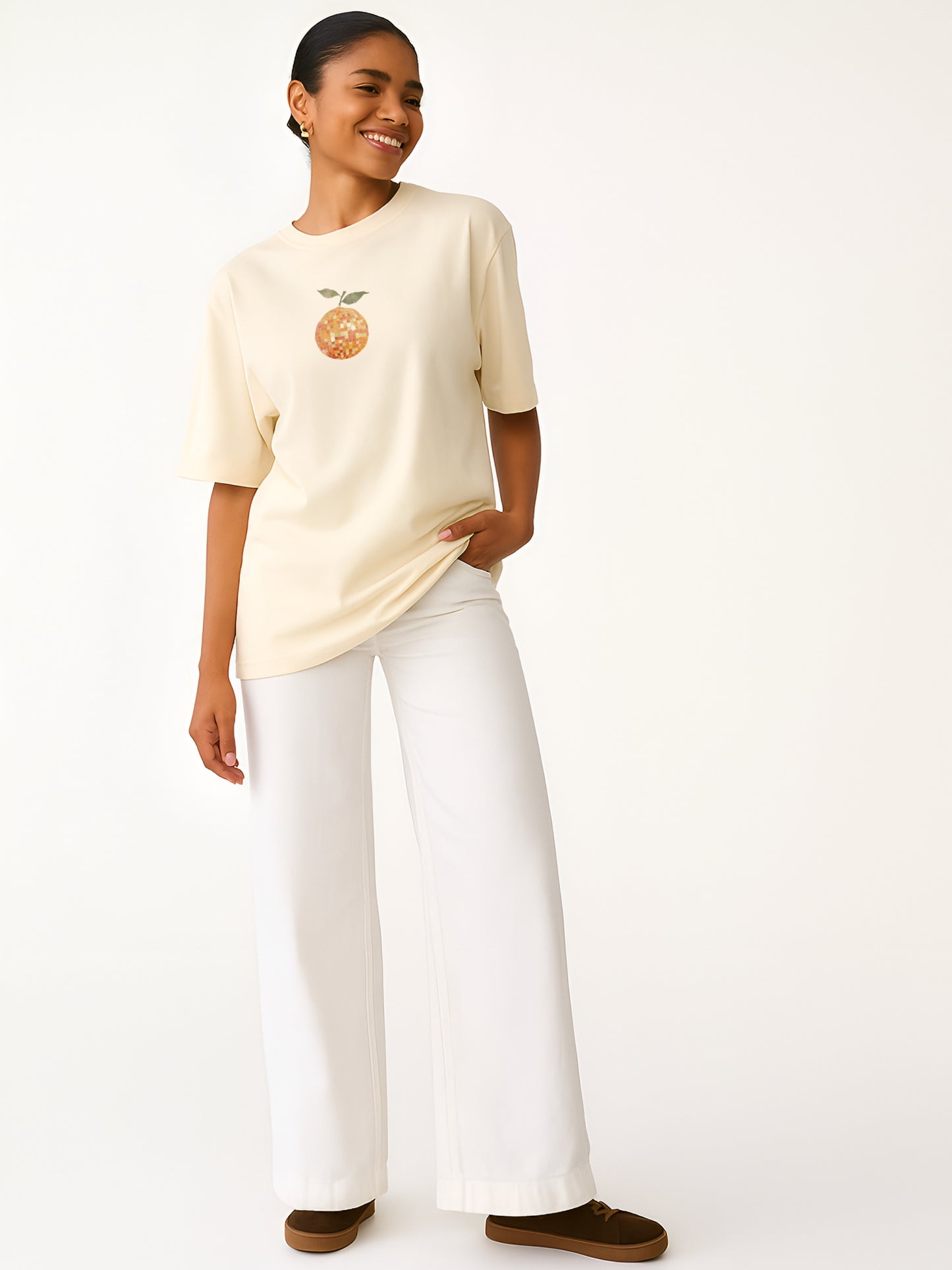 Disco Orange Oversized T-Shirt- Beige