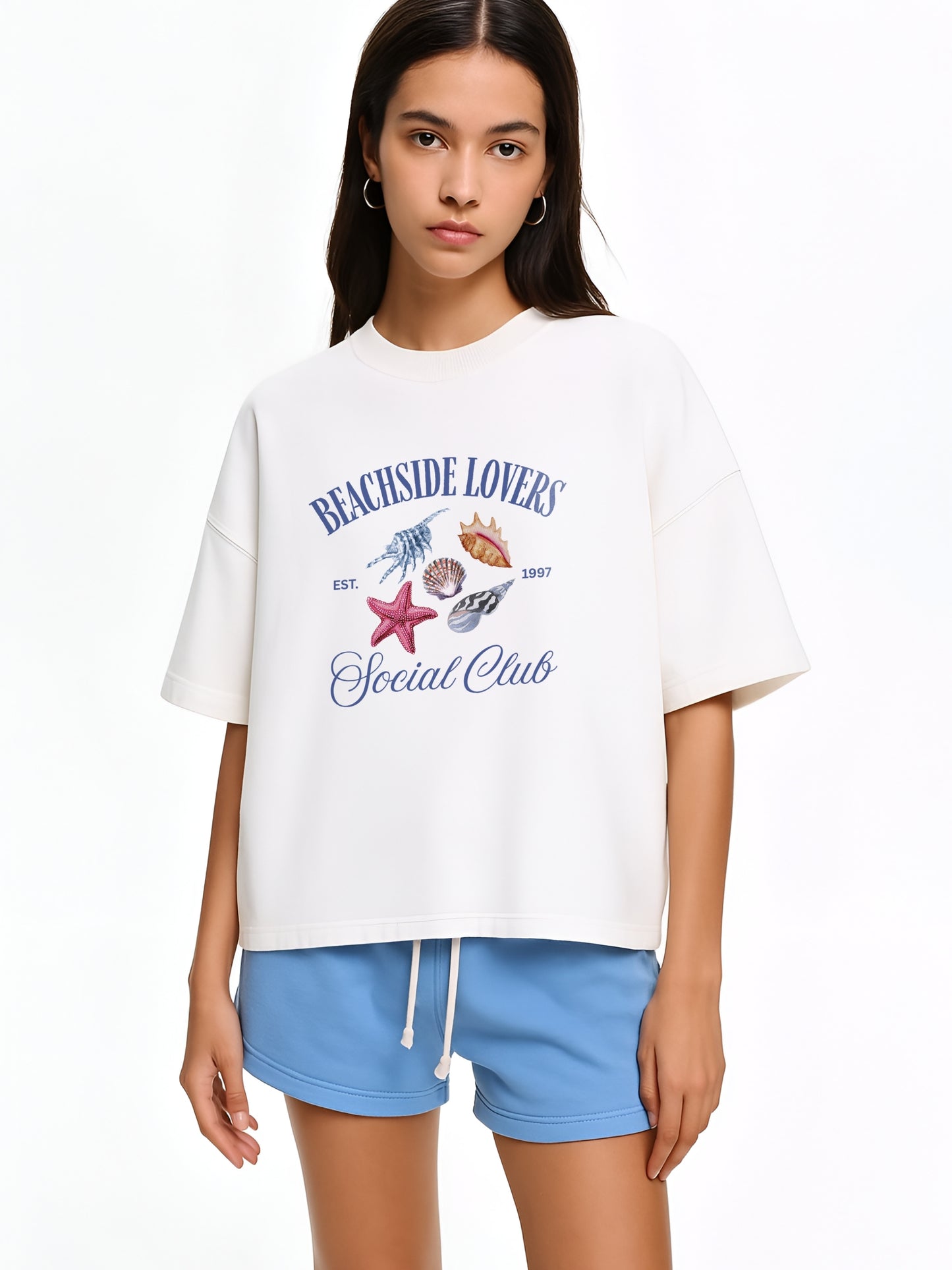 Beachside Lovers Oversized T-Shirt- White