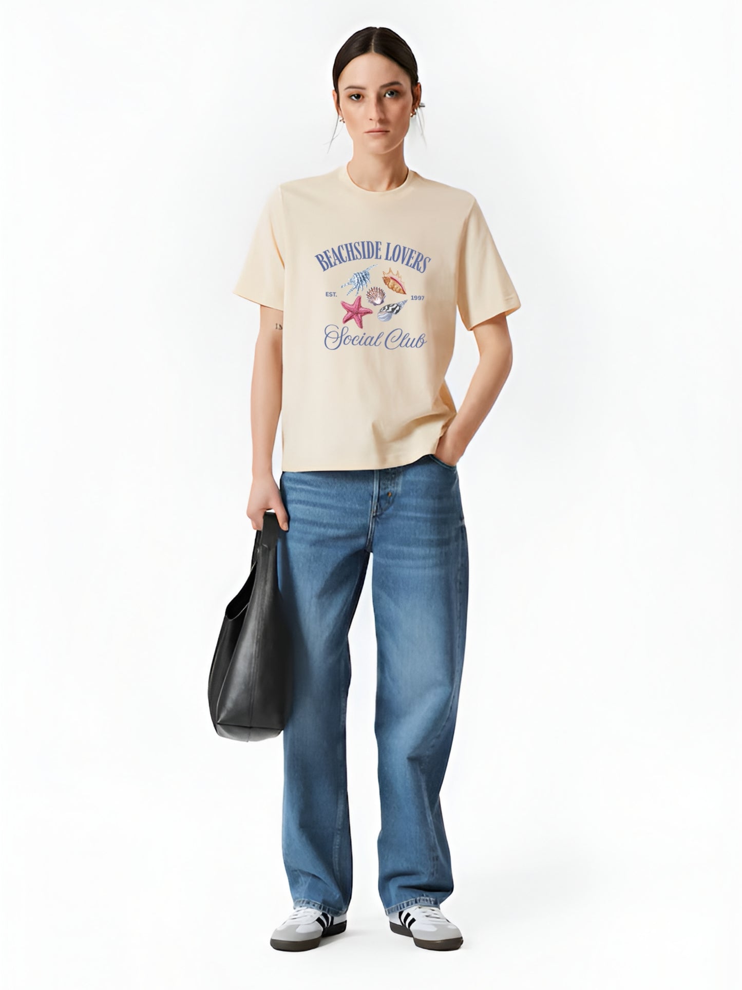 Beachside Lovers Oversized T-Shirt- Beige