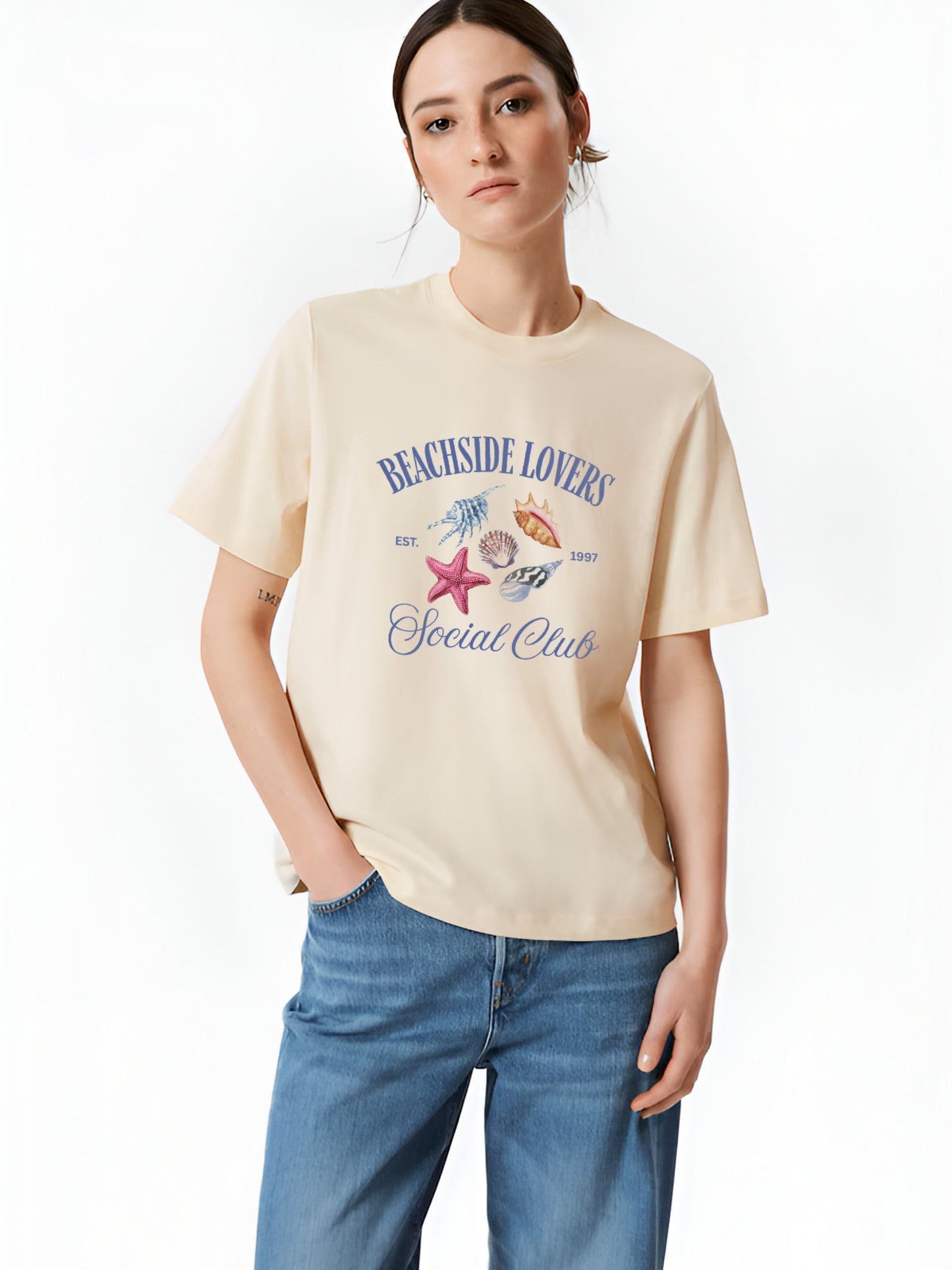 Beachside Lovers Oversized T-Shirt- Beige