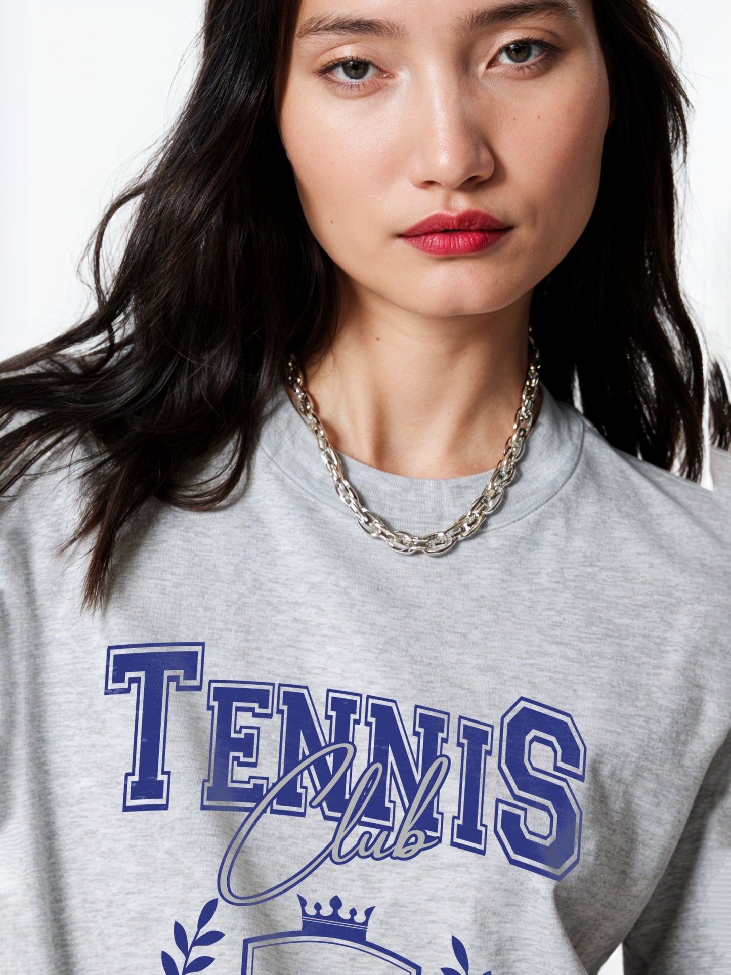 Tennis Club T-Shirt- Melange Grey Regular Fit T-Shirt